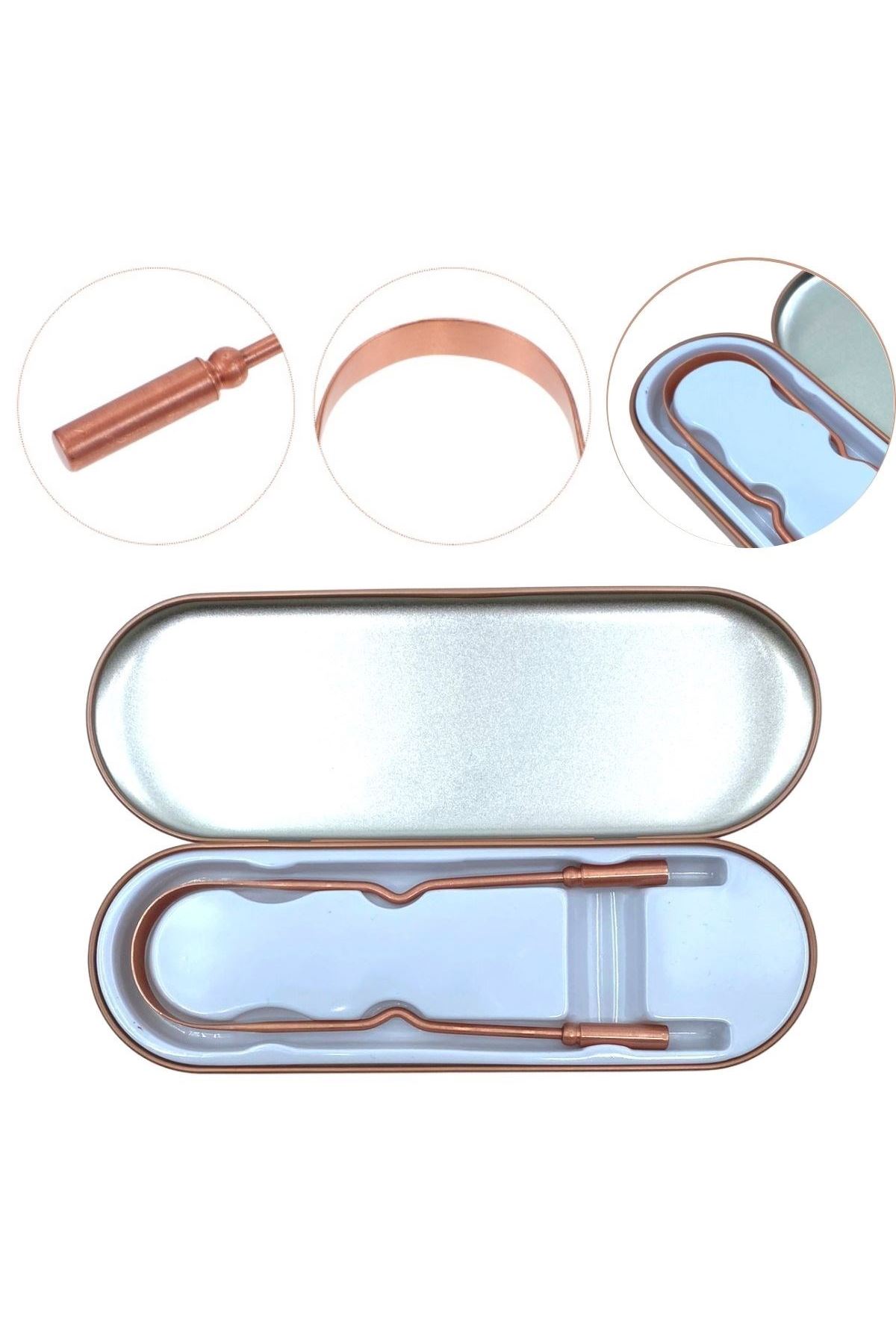 TBL Dekor® Bakır Oil Pulling Yağ Çekme Dil Plak Temizleme Aleti Dil Fırçası Sıyırıcı Dil Kaşığı