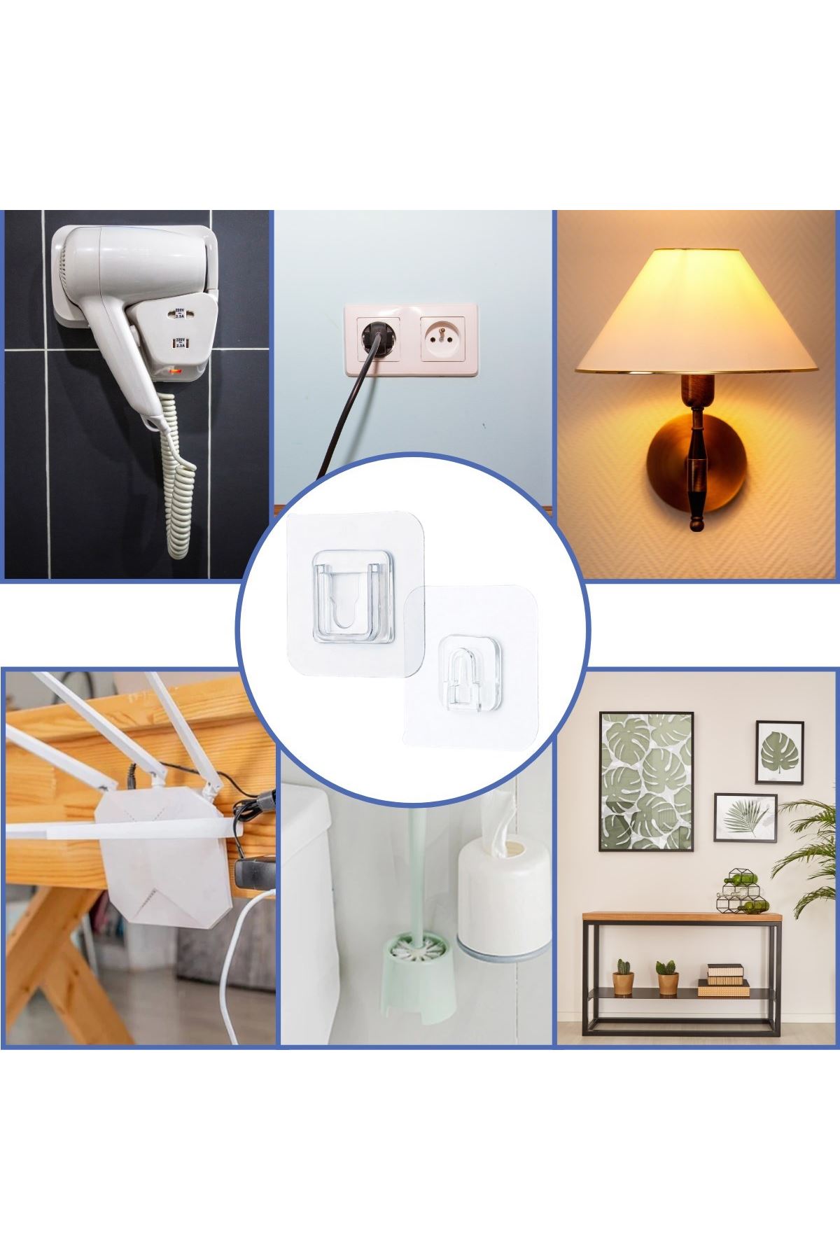 TBL Dekor® Eşya Sabitleme Askısı 10 Çift Şeffaf Çift Taraflı Yapışkanlı Geçmeli Klips