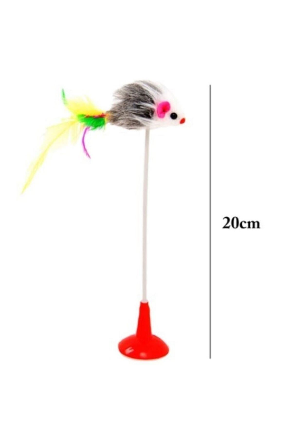 TBL Dekor® 2li Vantuzlu Fareli Tüylü Hareketli Çanlı ve Esneyen Eğlenceli Peluş Kedi Oyuncağı