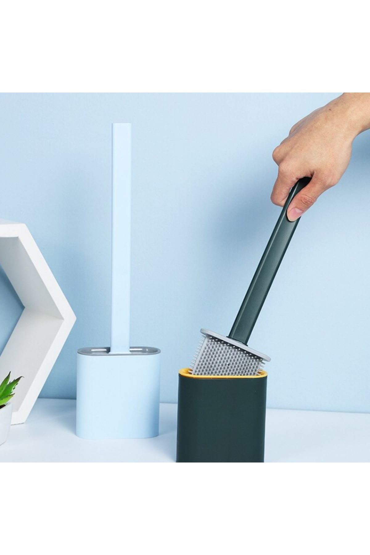 TBL Dekor® Duvara Monte Edilebilir Kapaklı Askılı Klozet Yumuşak Silikon Başlıklı Tuvalet Fırçası Seti