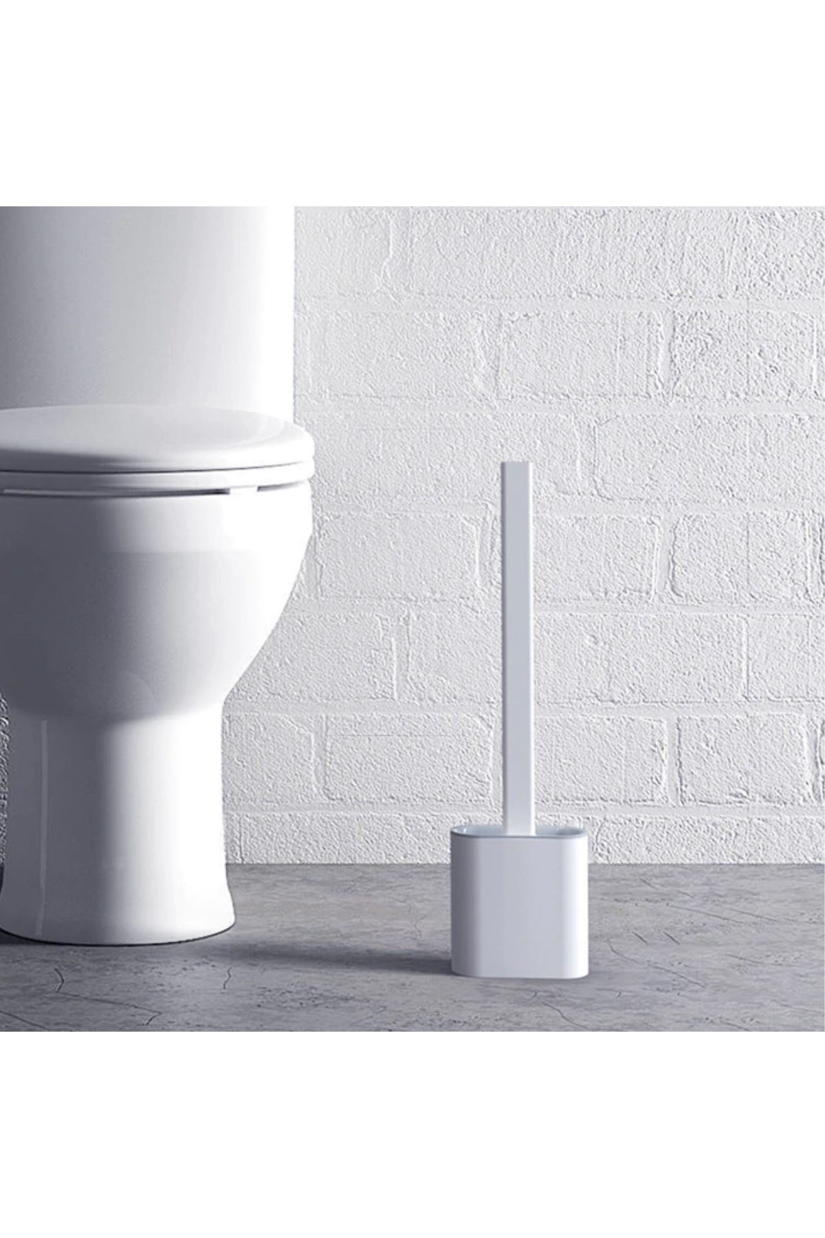 TBL Dekor® Duvara Monte Edilebilir Kapaklı Askılı Klozet Yumuşak Silikon Başlıklı Tuvalet Fırçası Seti