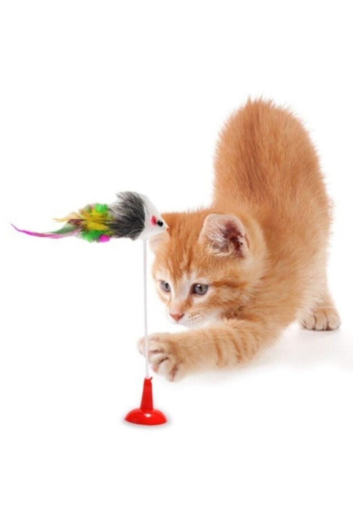 TBL Dekor® 2li Vantuzlu Fareli Tüylü Hareketli Çanlı ve Esneyen Eğlenceli Peluş Kedi Oyuncağı