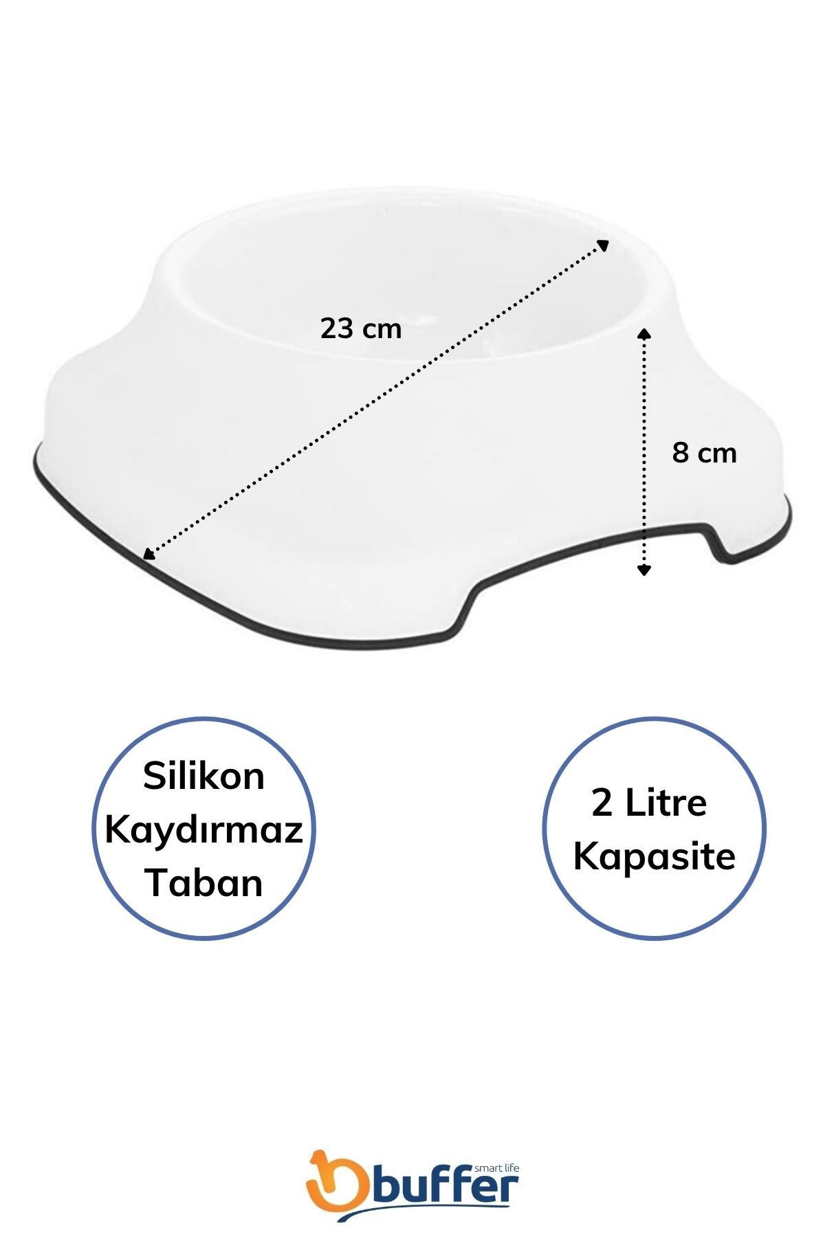 TBL Dekor® Silikon Kaydırmaz Taban Plastik Kedi ve Köpek Mama ve Su Kabı 2 L
