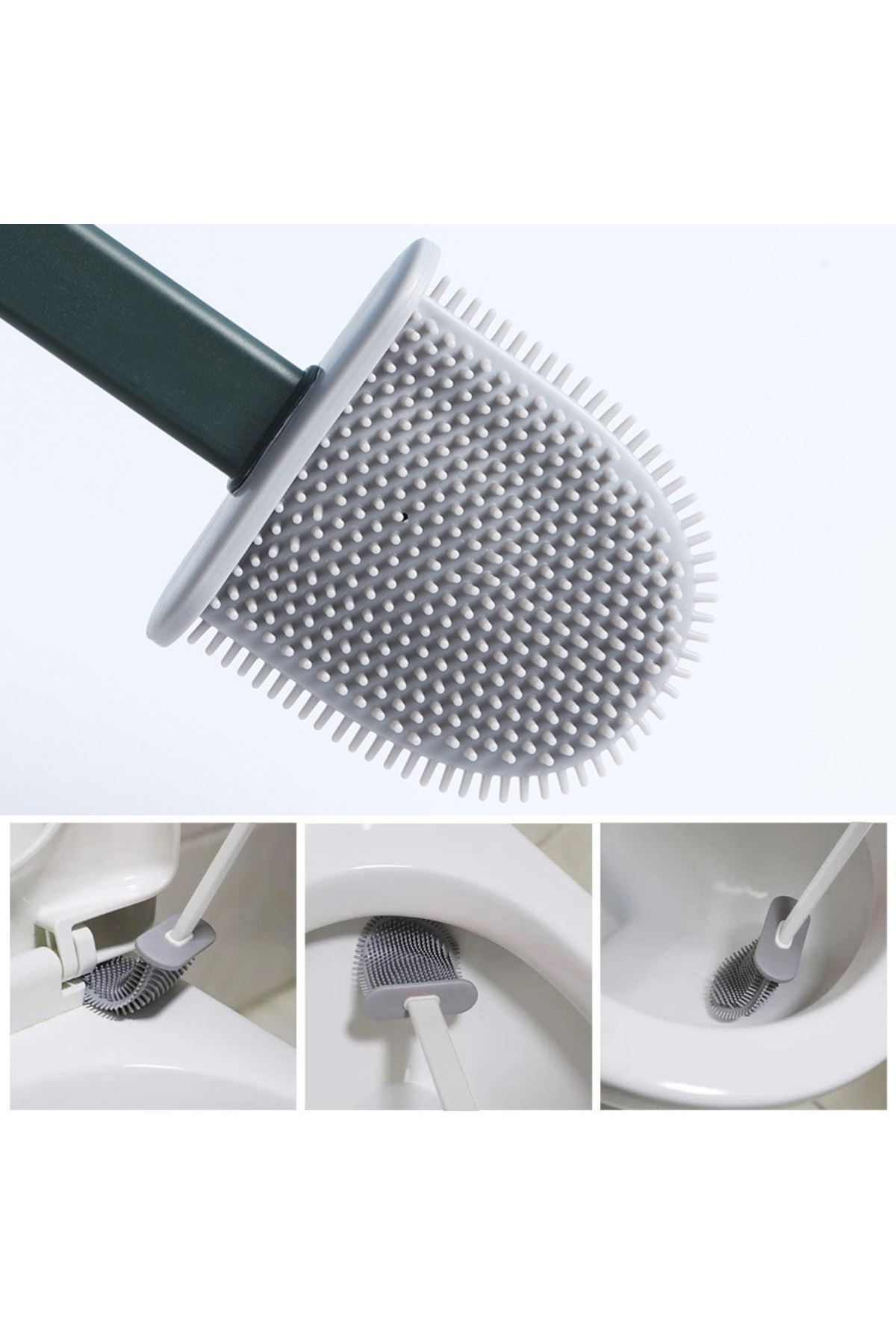 TBL Dekor® Duvara Monte Edilebilir Kapaklı Askılı Klozet Yumuşak Silikon Başlıklı Tuvalet Fırçası Seti