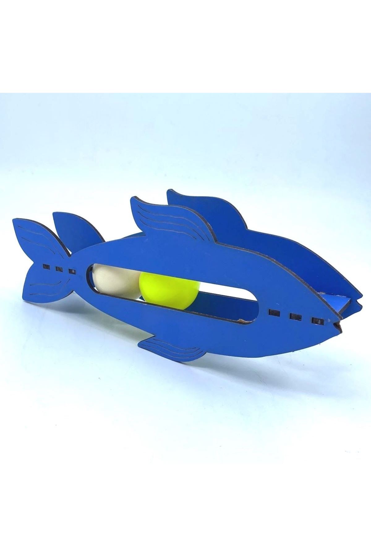 TBL Dekor®  Kediler İçin Ahşap 2 Toplu Eğimli  Sevimli Balık Şeklinde Eğitim Amaçlı Oyuncak