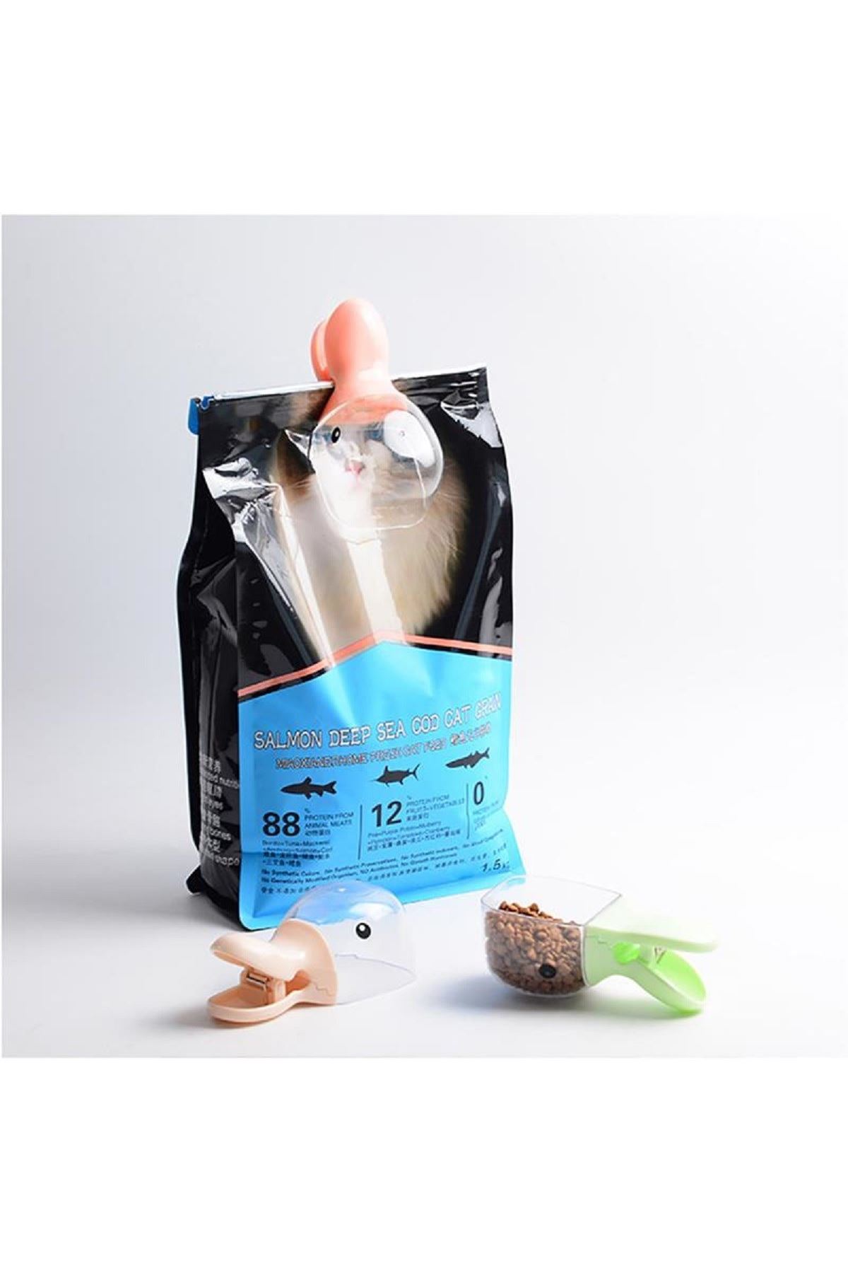 TBL Dekor® Ördek Tasarımlı Mandallı Tazelik Koruyan Ölçekli Kuru Mama Kaşığı Mama Ölçeği