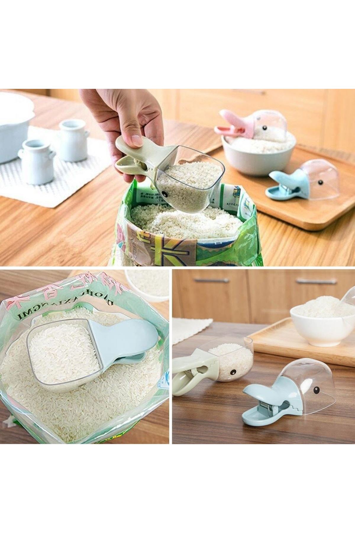 TBL Dekor® Ördek Tasarımlı Mandallı Tazelik Koruyan Ölçekli Kuru Mama Kaşığı Mama Ölçeği