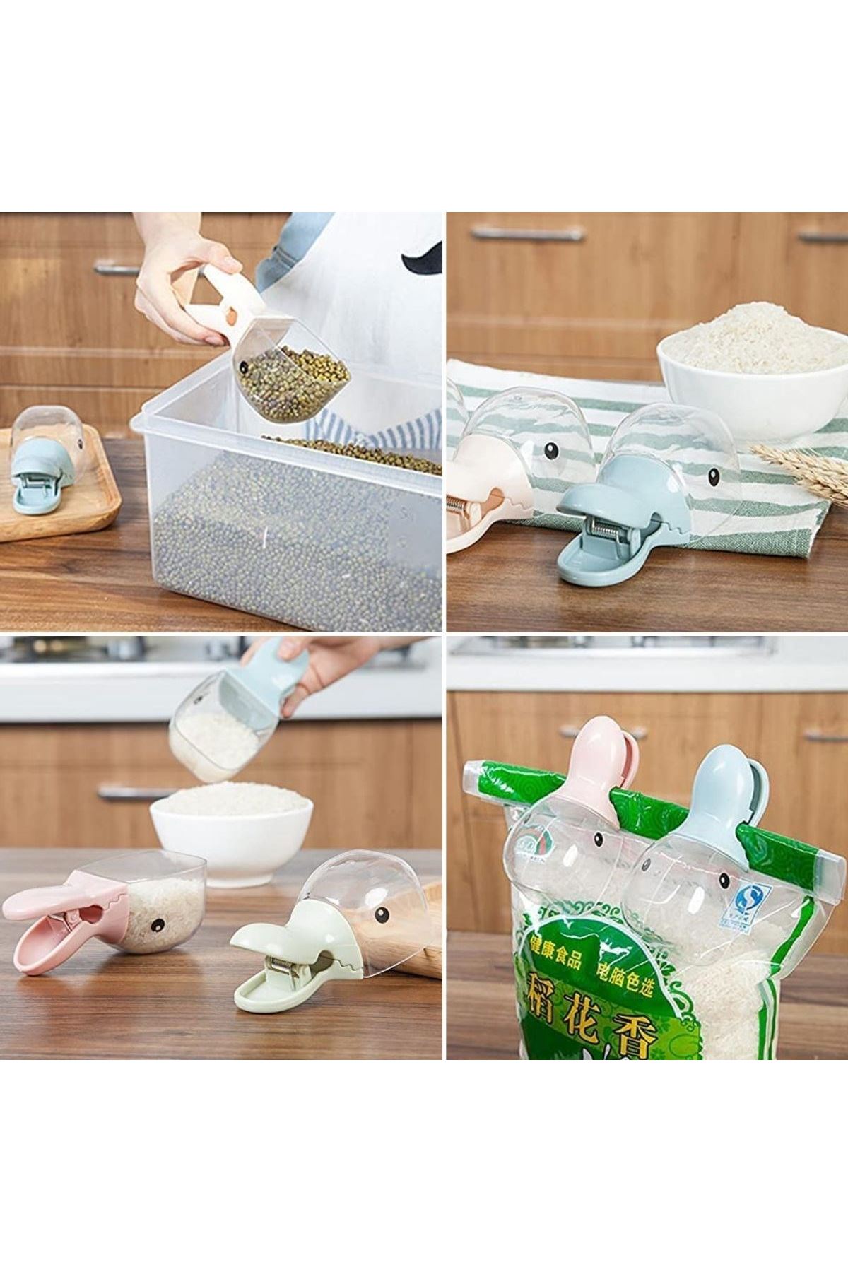 TBL Dekor® Ördek Tasarımlı Mandallı Tazelik Koruyan Ölçekli Kuru Mama Kaşığı Mama Ölçeği