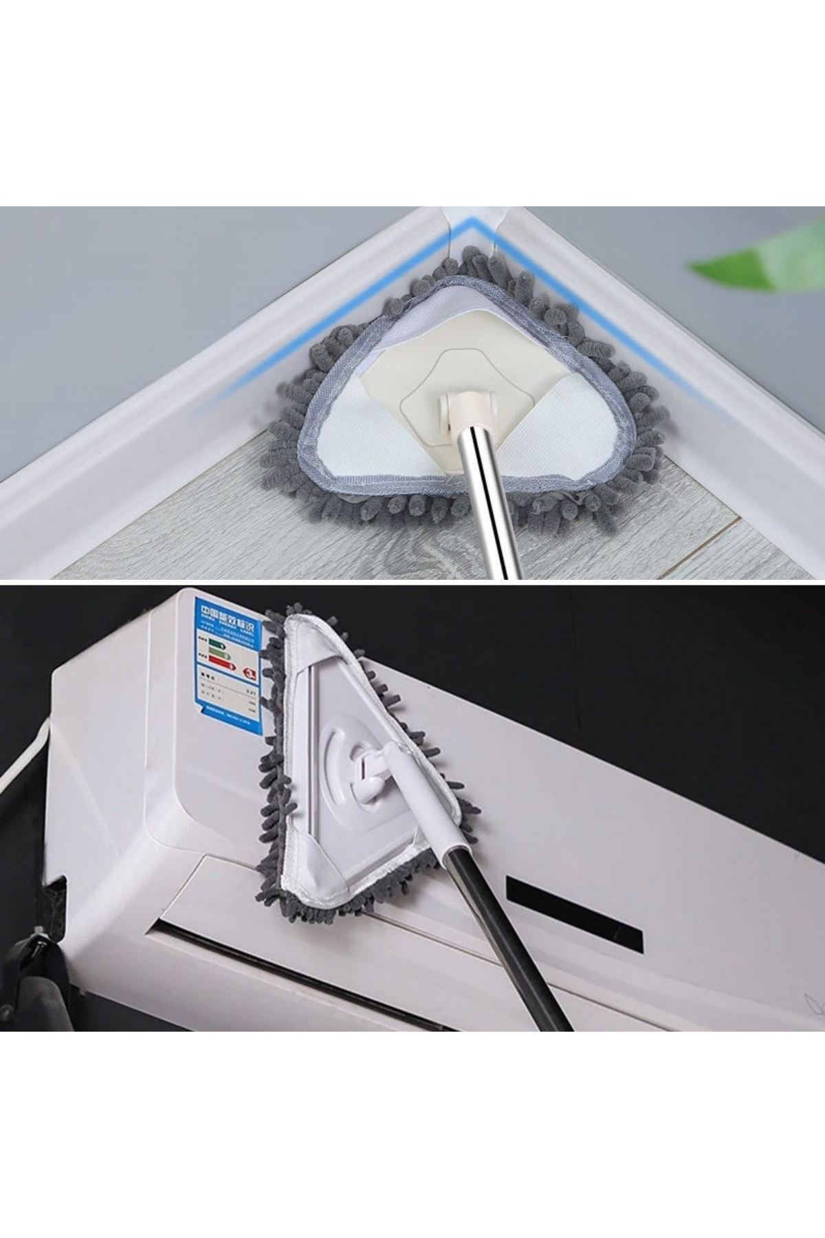 TBL Dekor® Teleskopik Saplı 150 cm Üçgen Mop Cam Duvar Tavan Fayans Parke Temizleyici Mop