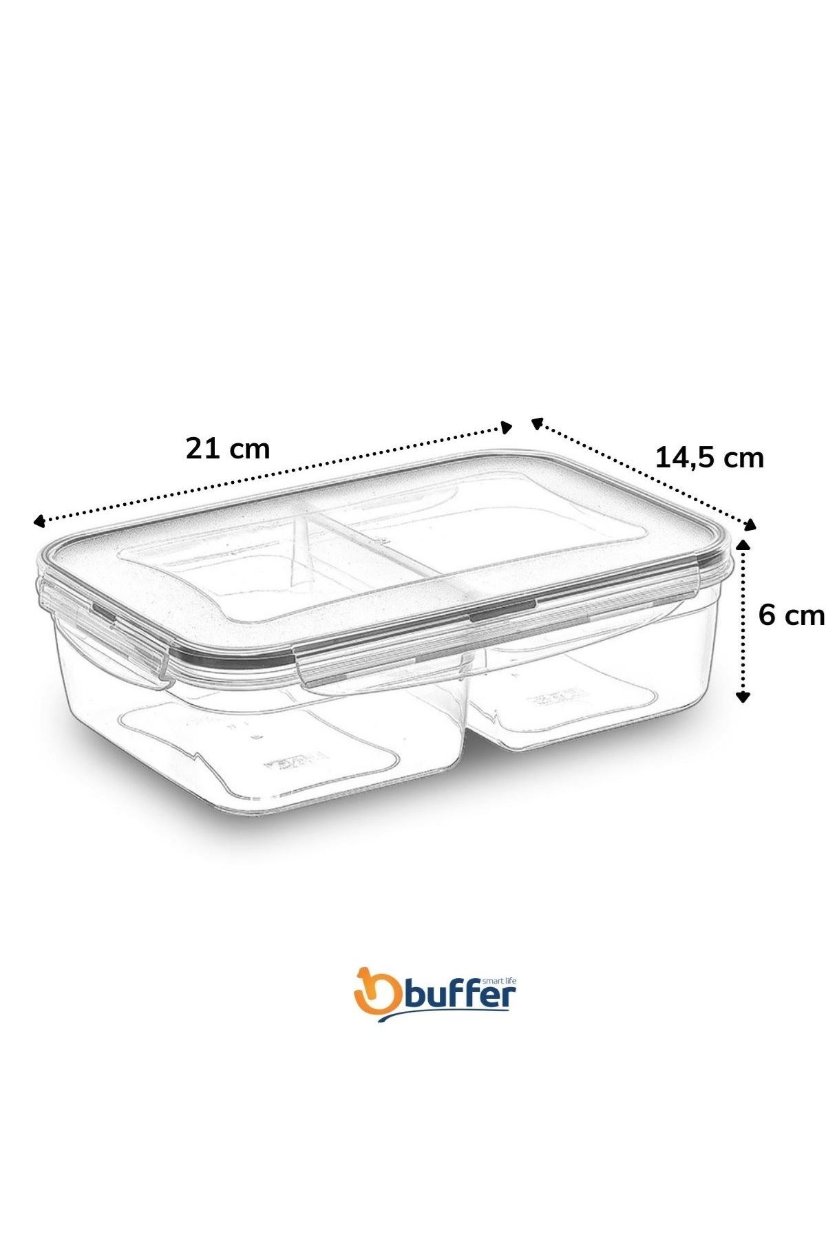 TBL Dekor® 2 Bölmeli Sızdırmaz Contalı Kilitli Kapaklı 1 Litre Erzak Saklama Kabı -LC505