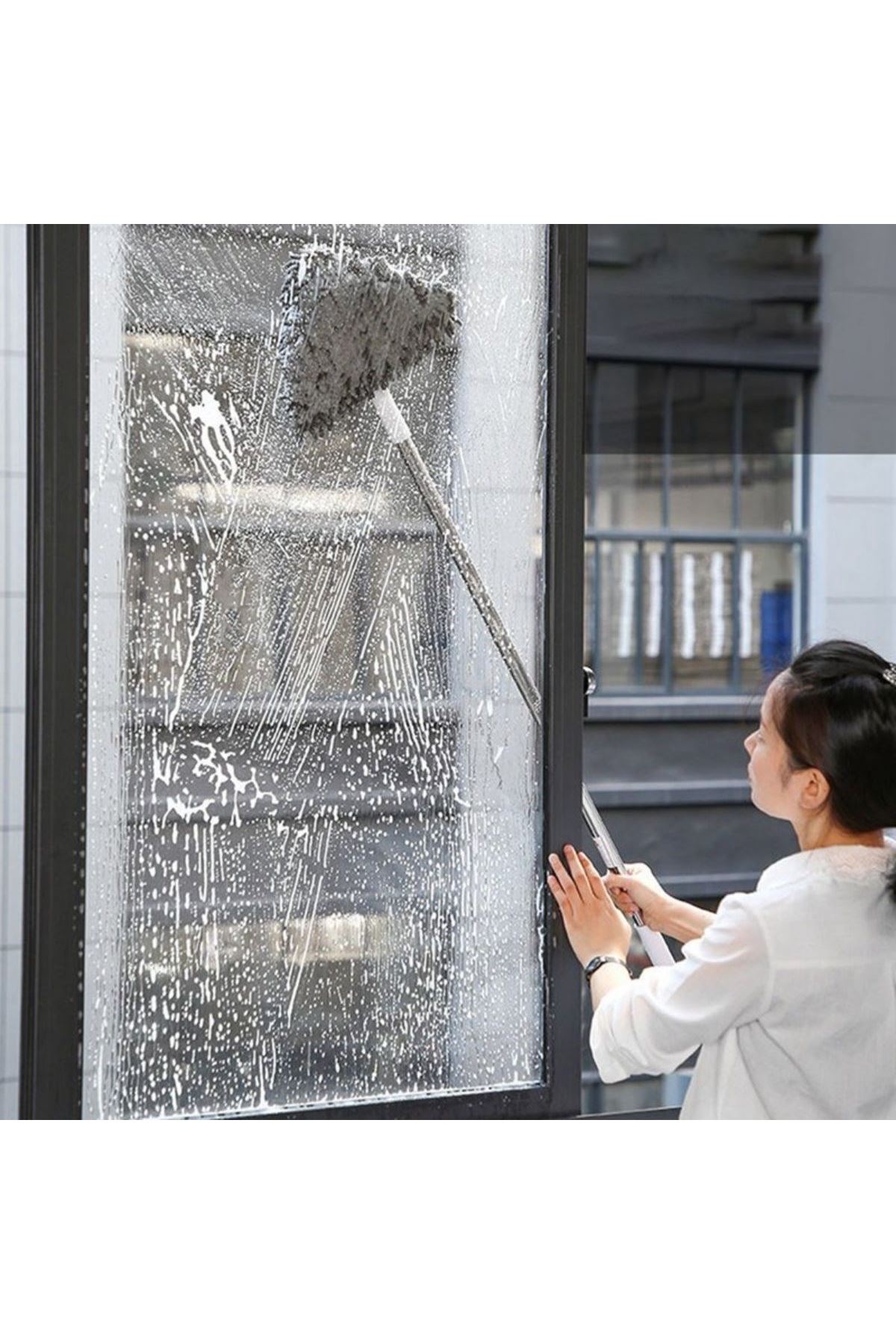 TBL Dekor® Teleskopik Saplı 150 cm Üçgen Mop Cam Duvar Tavan Fayans Parke Temizleyici Mop