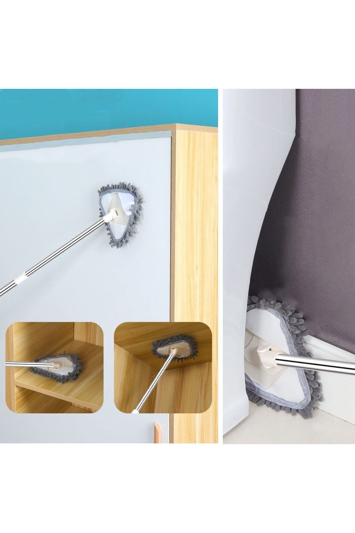TBL Dekor® Teleskopik Saplı 150 cm Üçgen Mop Cam Duvar Tavan Fayans Parke Temizleyici Mop