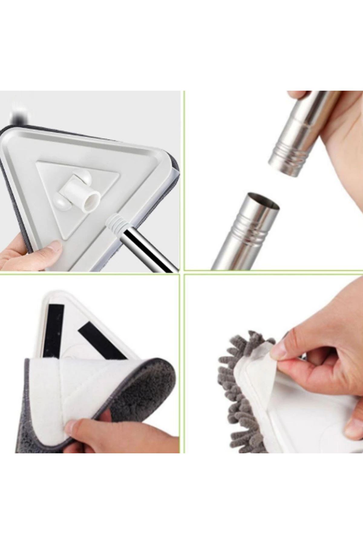 TBL Dekor® Teleskopik Saplı 150 cm Üçgen Mop Cam Duvar Tavan Fayans Parke Temizleyici Mop