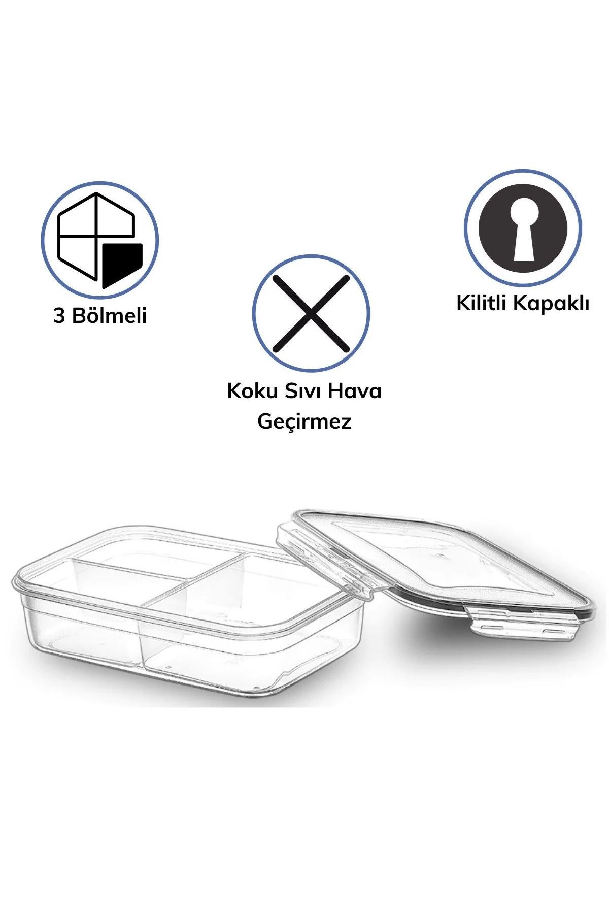 TBL Dekor® 3 Bölmeli Kilitli Kapaklı 1 Litre Erzak Saklama Kabı LC-510