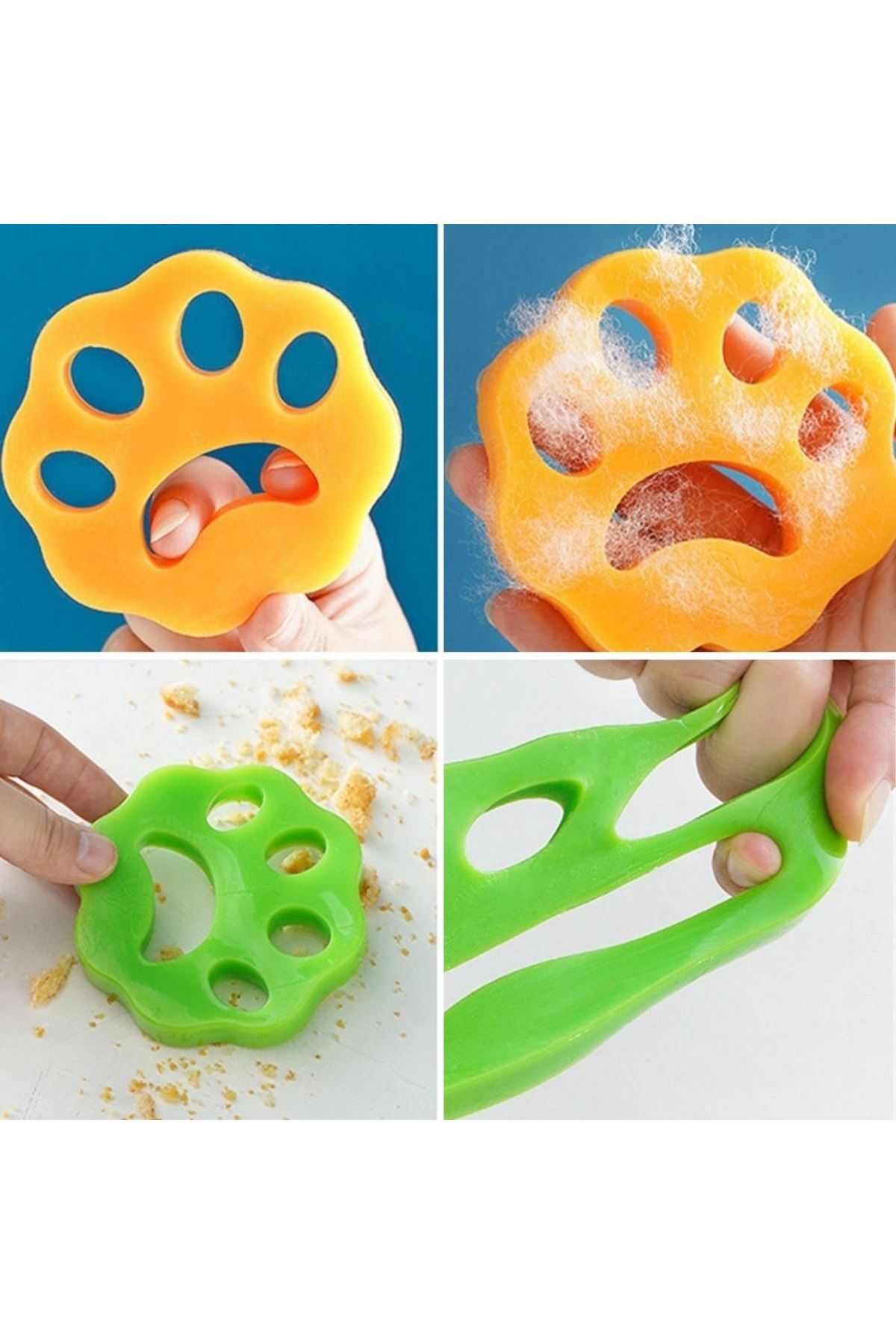 TBL Dekor® 2 Adet Evcil Hayvanlar ve Çamaşır Makinesi İçin Pati Şekilli Renkli Tüy Temizleme Aparatı