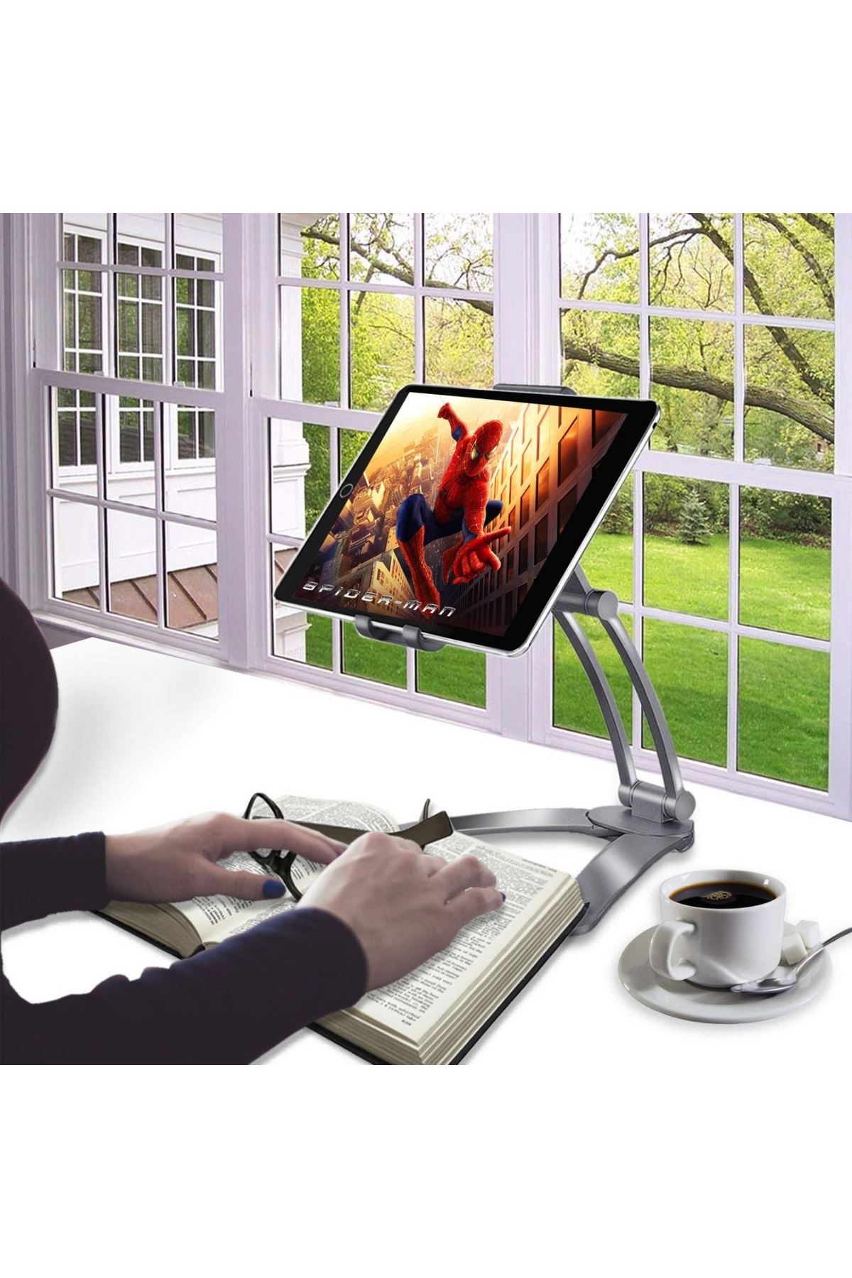 TBL Dekor® 360 Derece Dönebilen Mutfak Masaüstü Telefon Tablet Tutucu Ayarlanabilir Esnek Ayaklı Metal