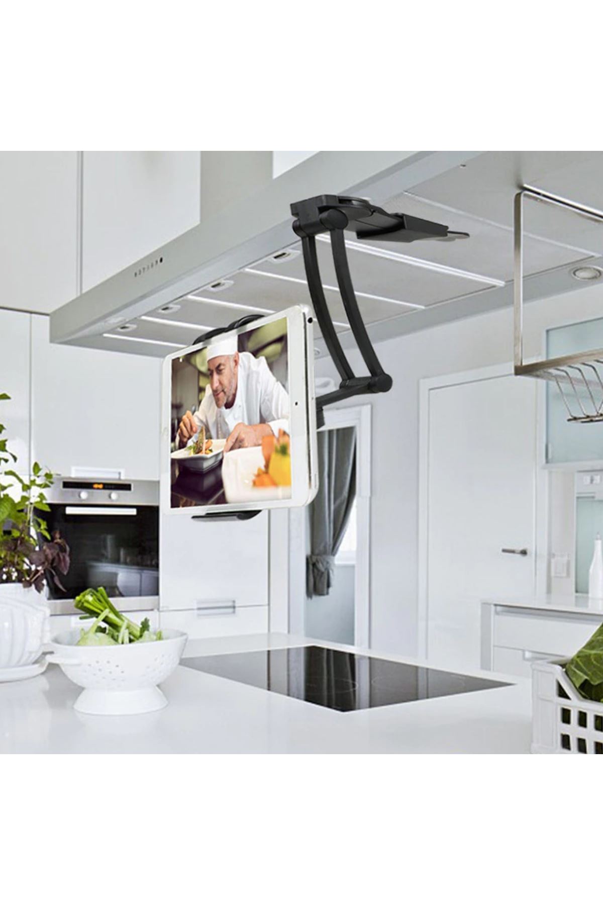 TBL Dekor® 360 Derece Dönebilen Mutfak Masaüstü Telefon Tablet Tutucu Ayarlanabilir Esnek Ayaklı Metal