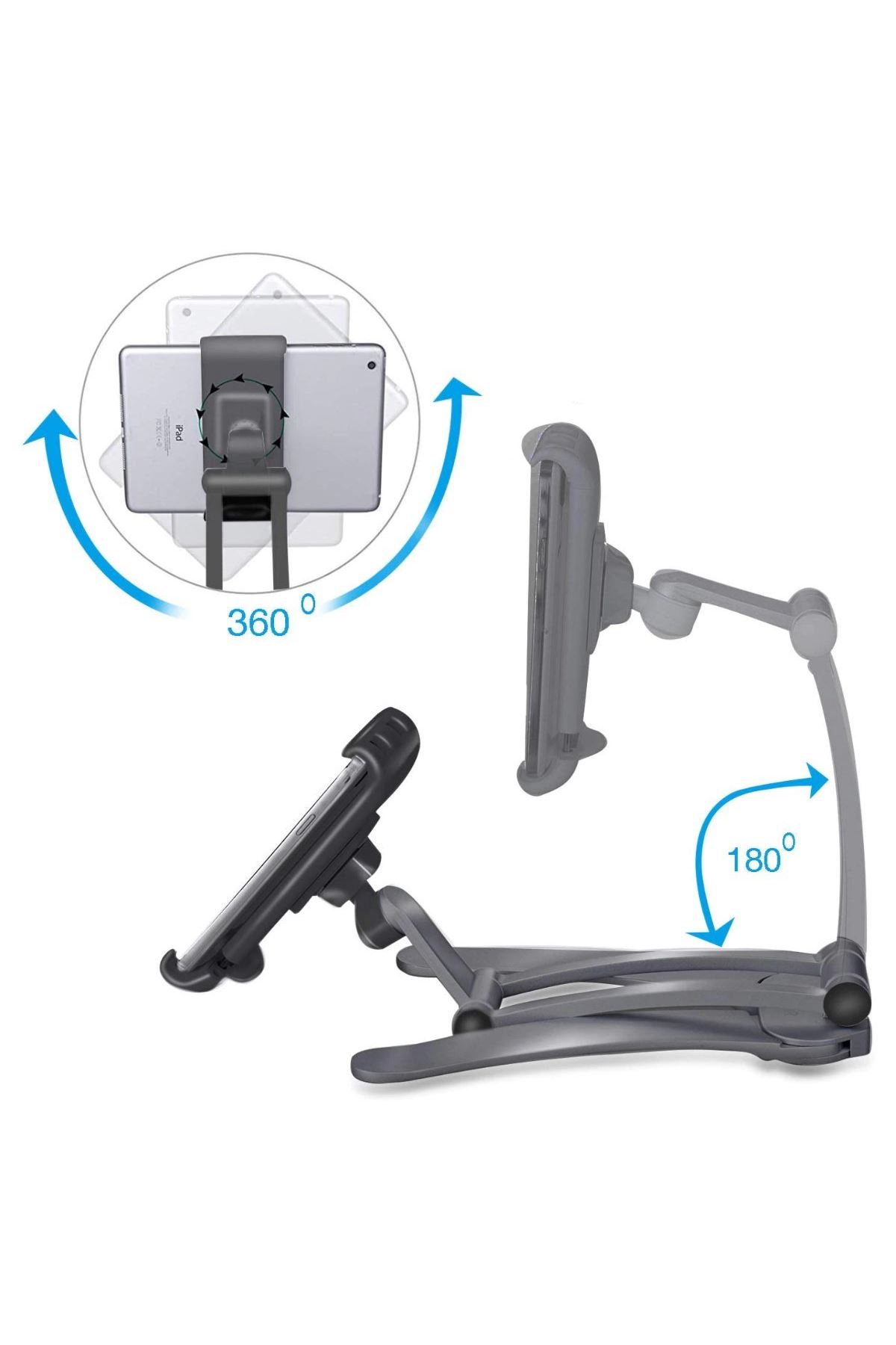 TBL Dekor® 360 Derece Dönebilen Mutfak Masaüstü Telefon Tablet Tutucu Ayarlanabilir Esnek Ayaklı Metal
