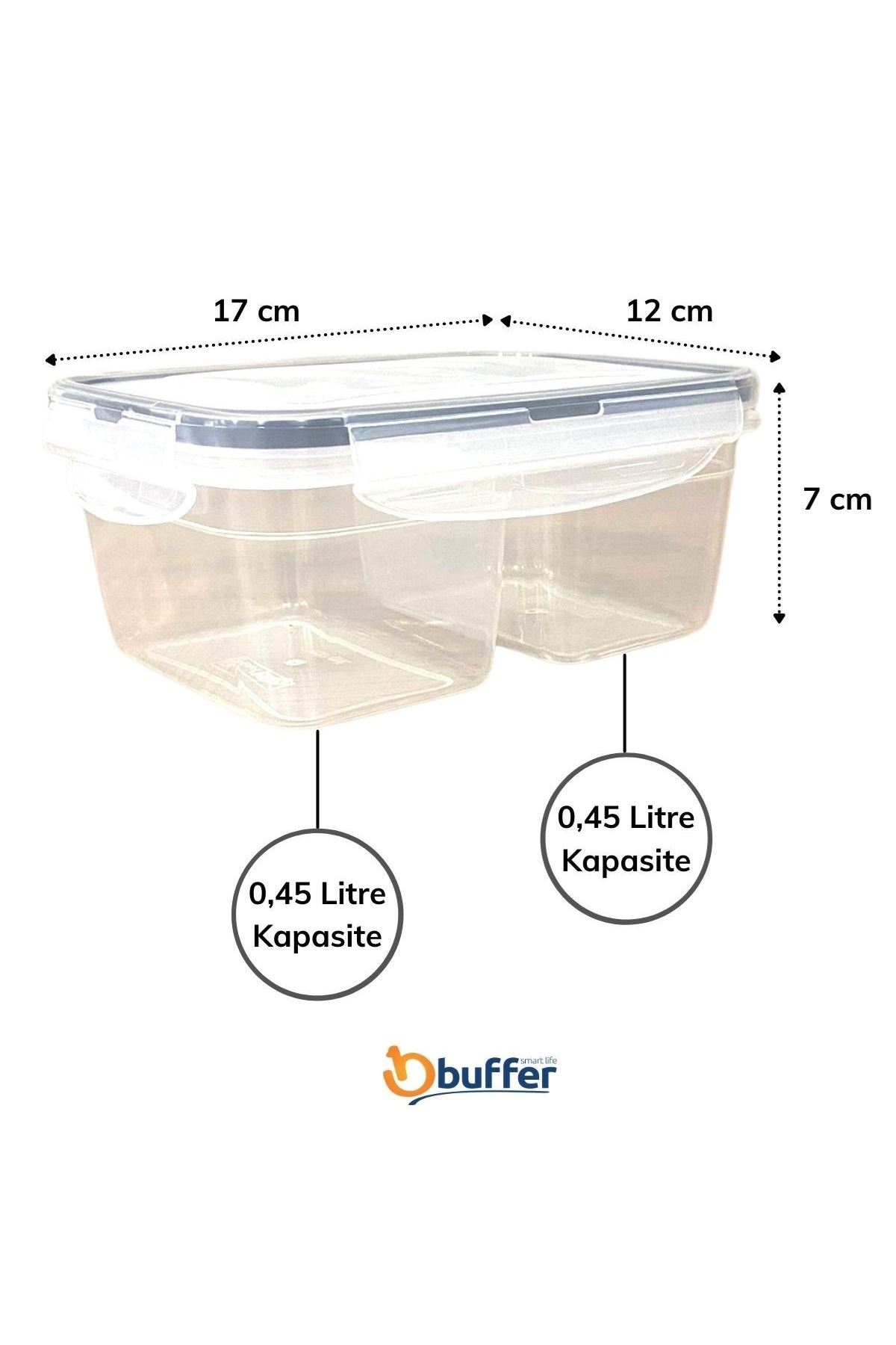 TBL Dekor® 2 Bölmeli 0,45+0,45 Litre Kilitli Kapaklı Erzak Saklama Kabı LC-524