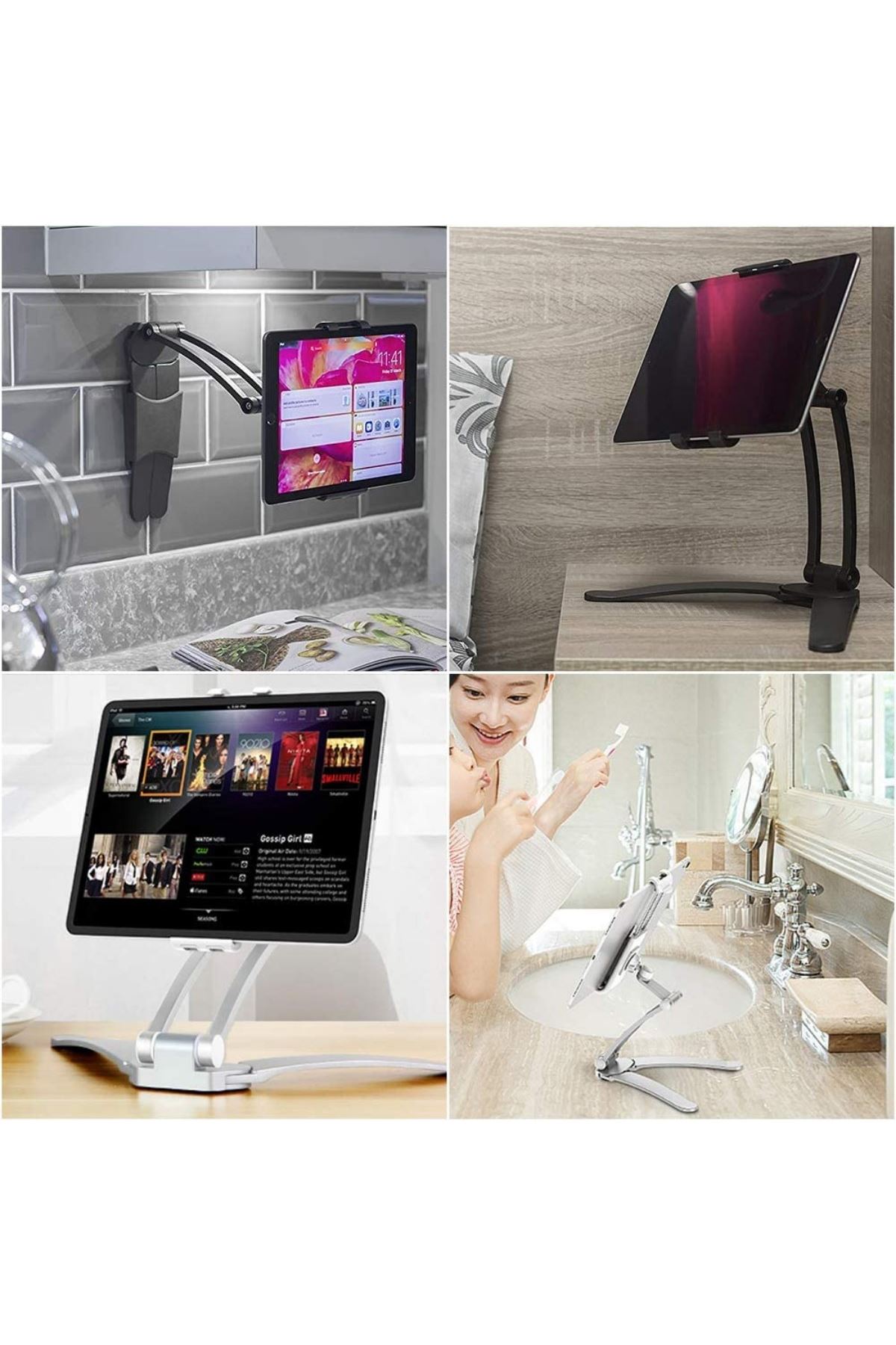 TBL Dekor® 360 Derece Dönebilen Mutfak Masaüstü Telefon Tablet Tutucu Ayarlanabilir Esnek Ayaklı Metal
