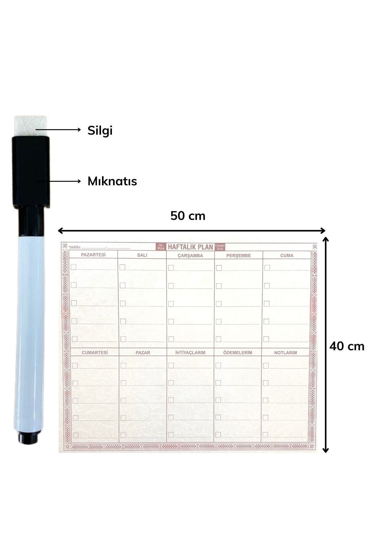 TBL Dekor® Şeffaf Kendiliğinden Yapışkanlı Kalemli Haftalık Planlayıcı 40cm-50cm
