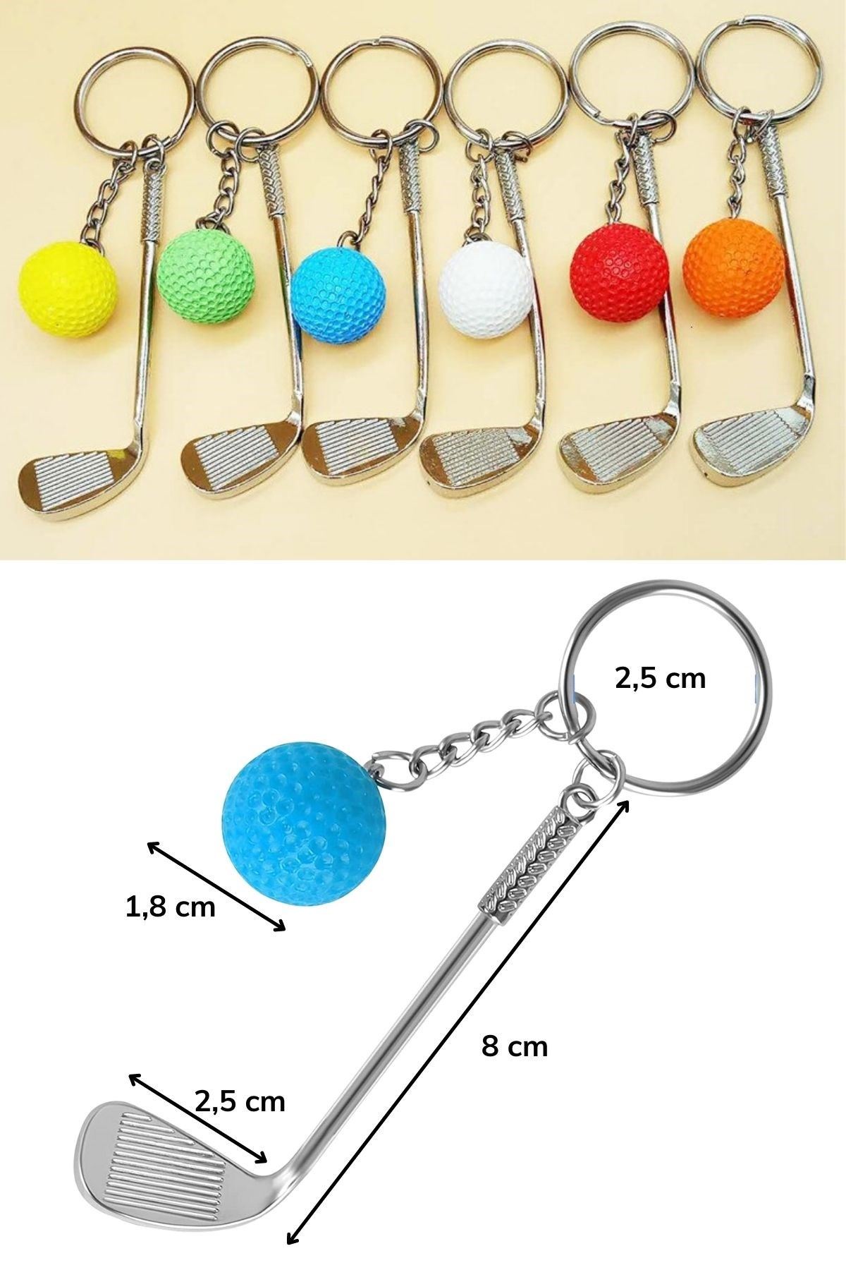 TBL Dekor® Gerçekçi Golf Tasarımlı Şık Anahtarlık Kolye Çanta Süsü Golf Keychain