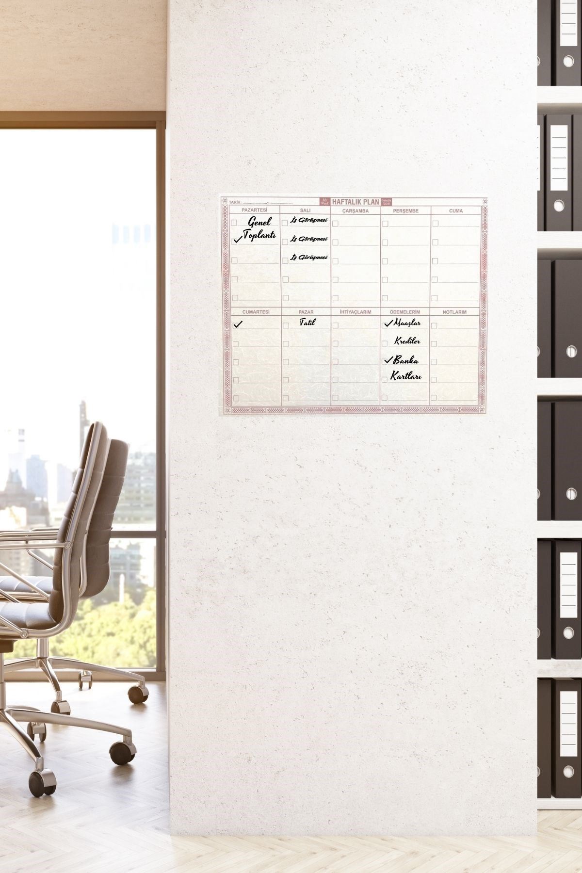 TBL Dekor® Şeffaf Kendiliğinden Yapışkanlı Kalemli Haftalık Planlayıcı 40cm-50cm