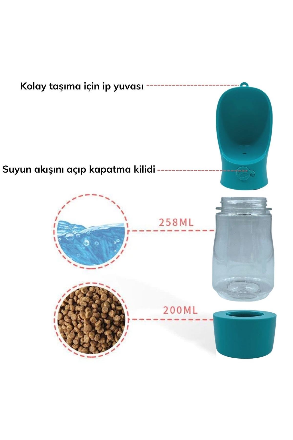 TBL Dekor® Taşınabilir Mama Hazneli Evcil Hayvan Suluğu Seyahat Kabı Kilitlenebilen Su Sızdırmaz 380ML