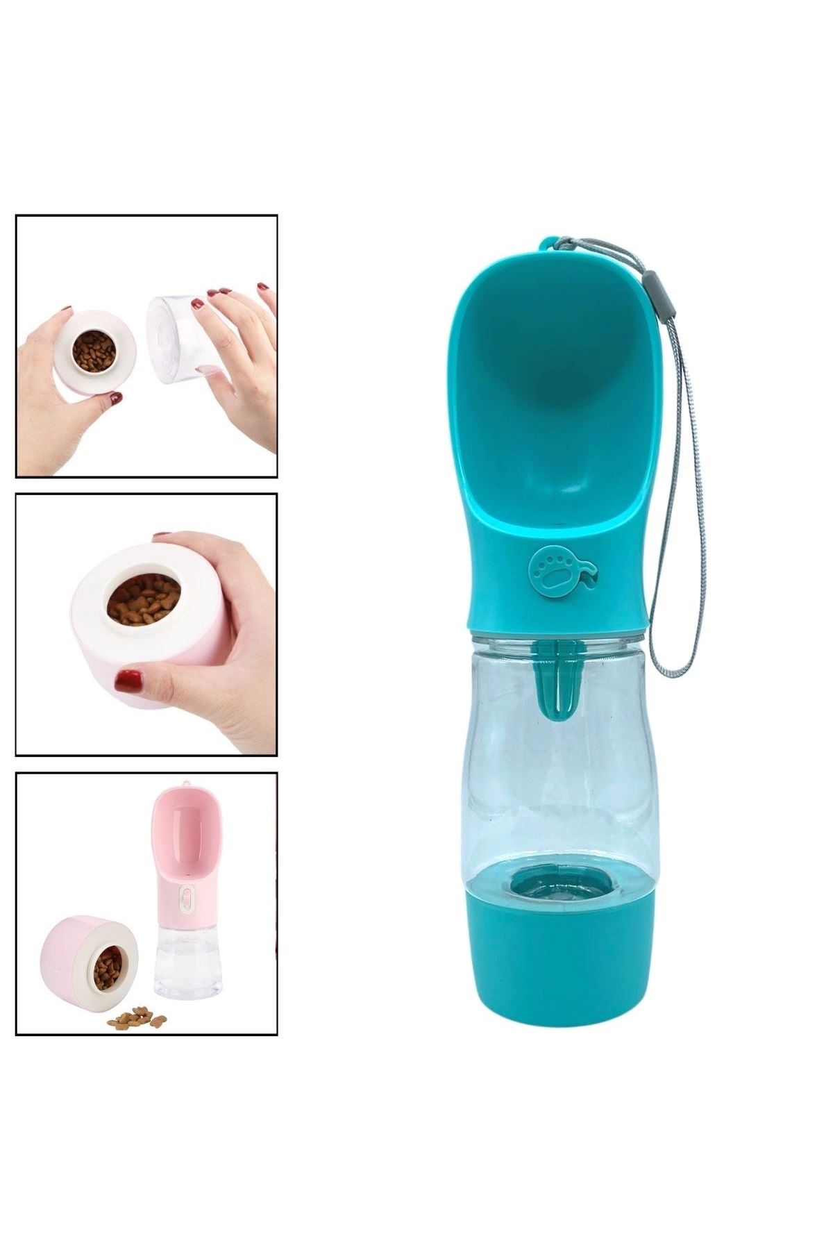 TBL Dekor® Taşınabilir Mama Hazneli Evcil Hayvan Suluğu Seyahat Kabı Kilitlenebilen Su Sızdırmaz 380ML