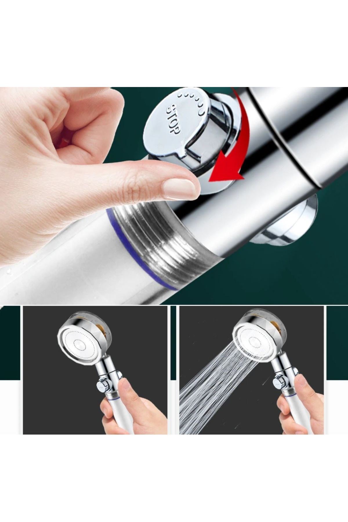 TBL Dekor® Turbo Pervaneli ve Filtreli Su Tasarruflu 360 Derece Dönebilen Tazyikli Duş Başlığı