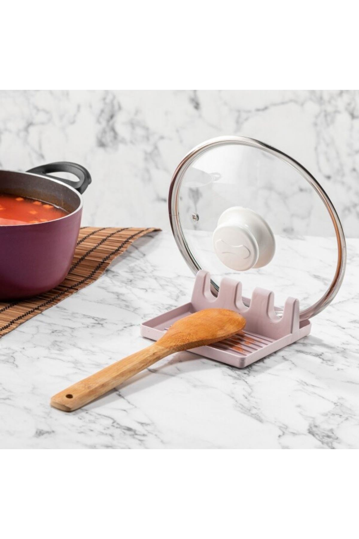 TBL Dekor® Tencere Kapak Tutuculu Kaşıklıklı Tencere Kapak Standı Pratik Kaşık Kepçe Altlık Düzenleyici