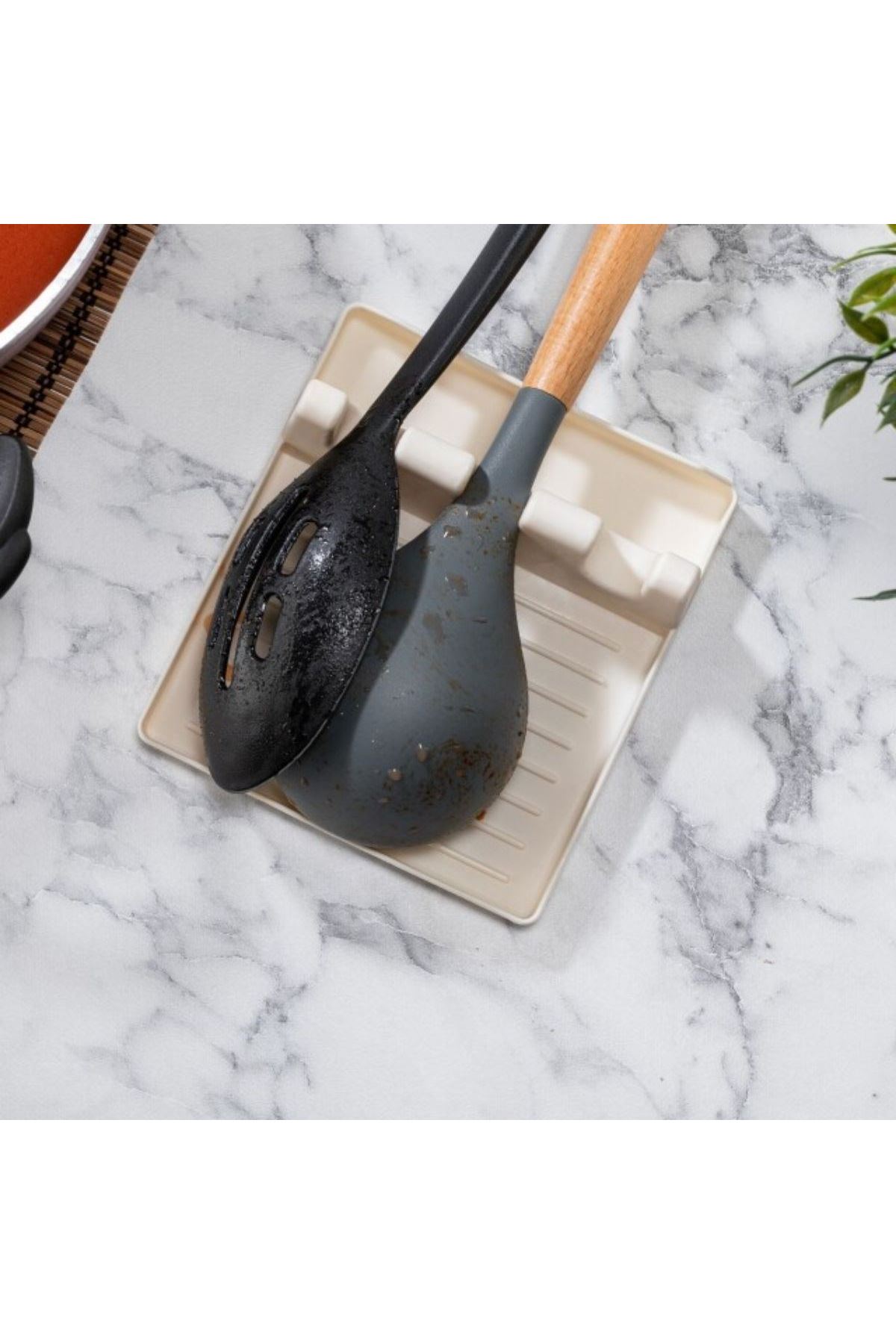 TBL Dekor® Tencere Kapak Tutuculu Kaşıklıklı Tencere Kapak Standı Pratik Kaşık Kepçe Altlık Düzenleyici