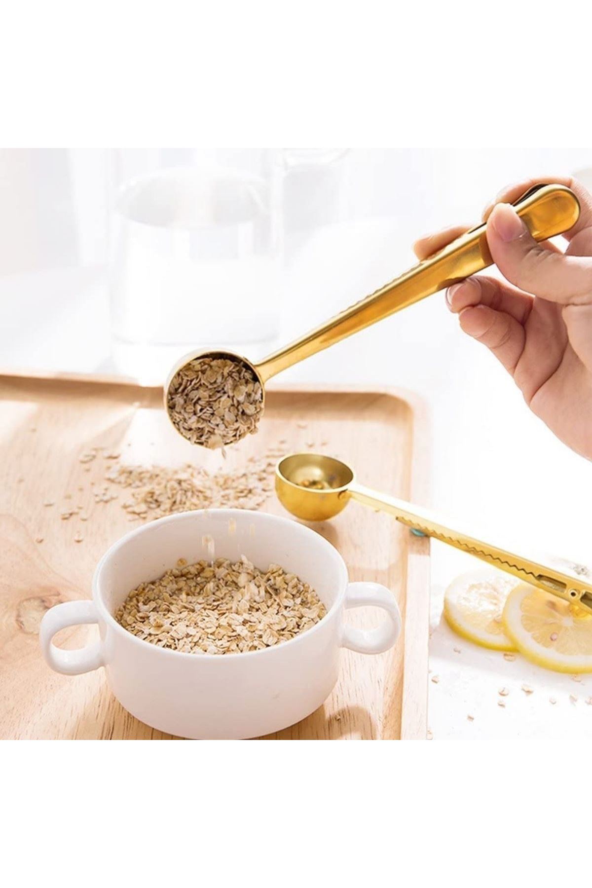 TBL Dekor® Mandallı Kahve Ölçü Kaşığı Gold Çok Fonksiyonlu Paslanmaz Çelik Kaşık