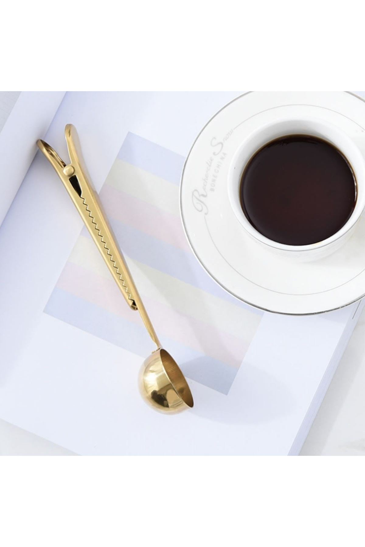 TBL Dekor® Mandallı Kahve Ölçü Kaşığı Gold Çok Fonksiyonlu Paslanmaz Çelik Kaşık