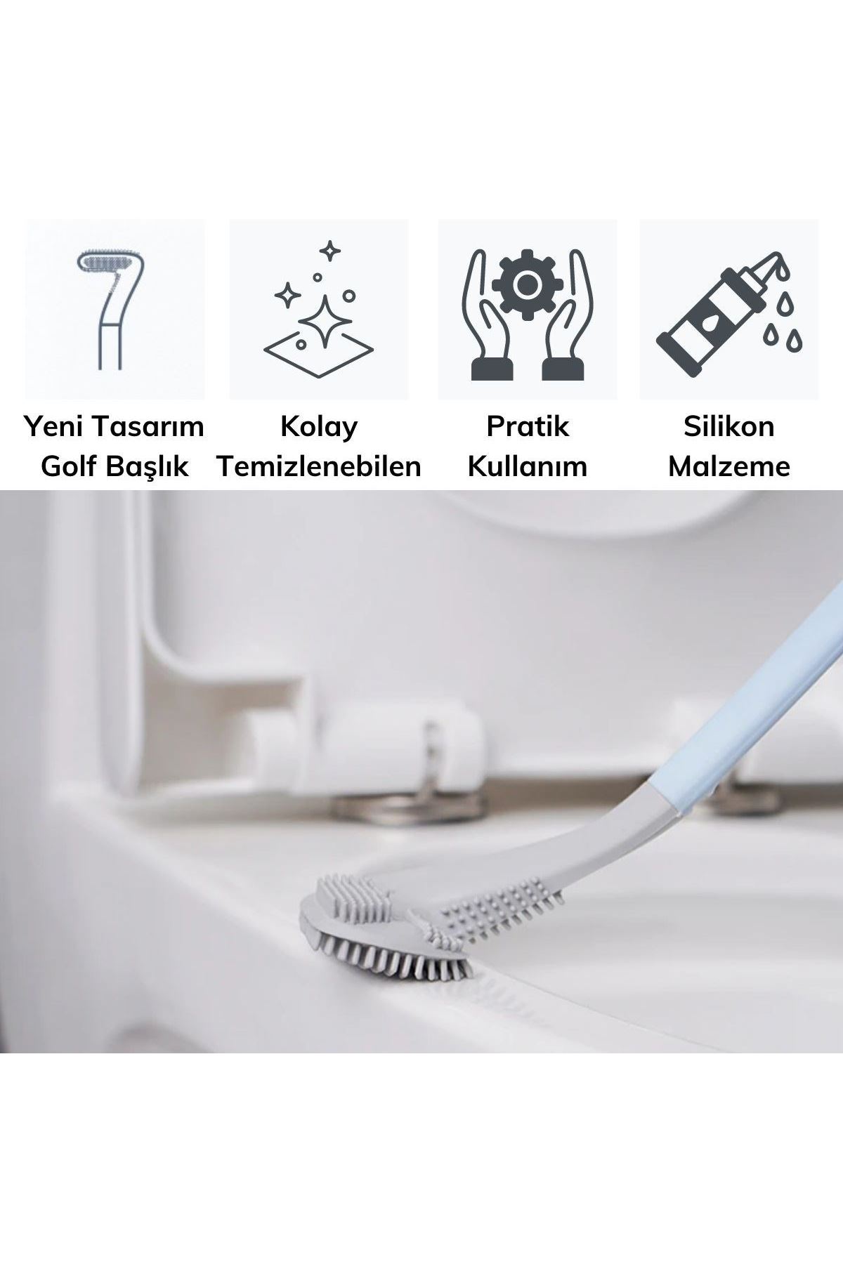 TBL Dekor® Golf Tasarımlı Silikon WC Klozet Mutfak Temizlik Fırçası Kanca Hediyeli