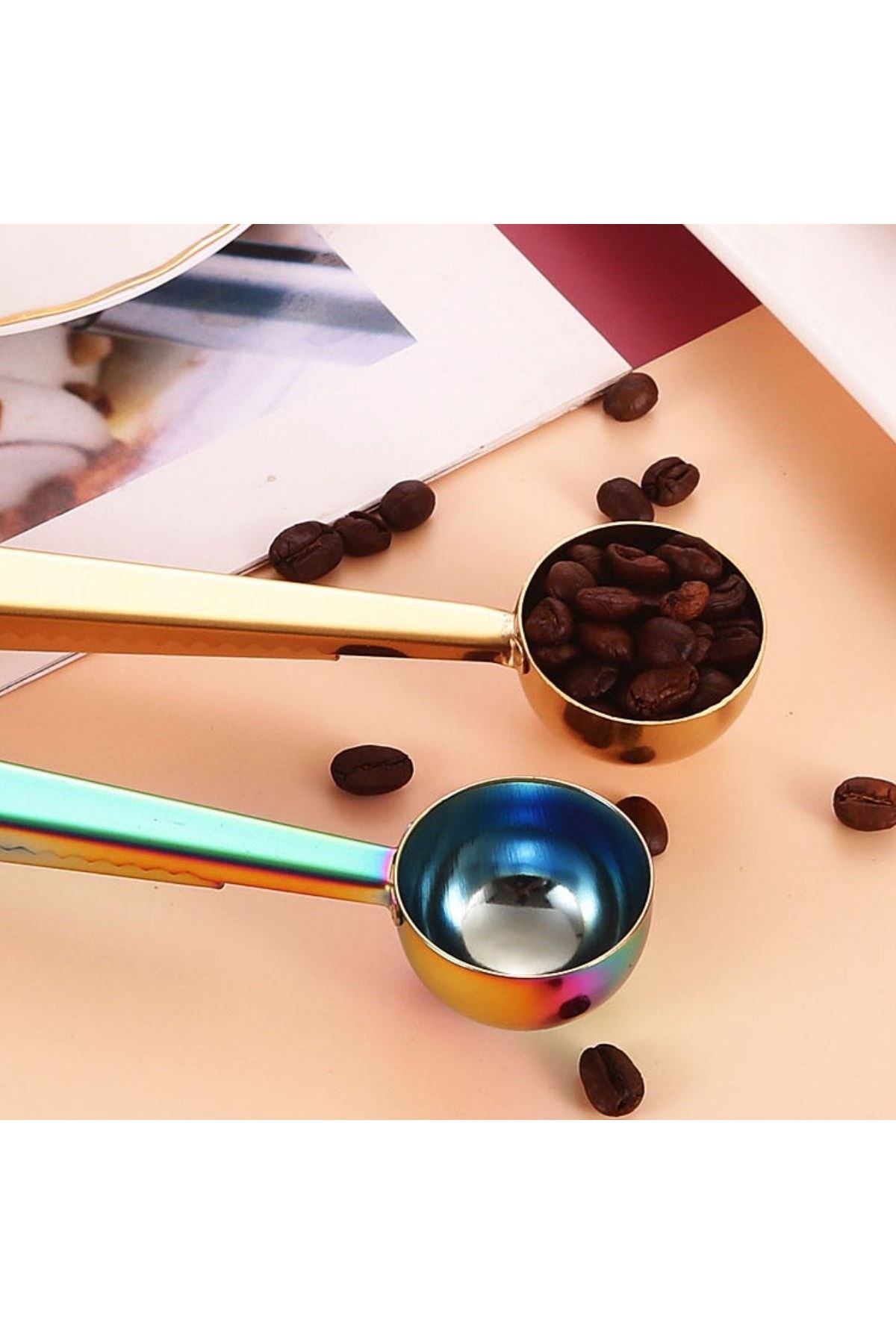 TBL Dekor® Mandallı Kahve Ölçü Kaşığı Renkli Çok Fonksiyonlu Paslanmaz Çelik Kaşık