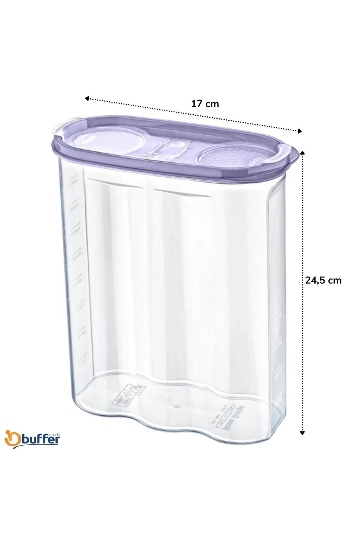 TBL Dekor® 2 Kapaklı Ölçekli Erzak Kuru Gıda Saklama Kutusu Kabı 2,4 Litre-SA940