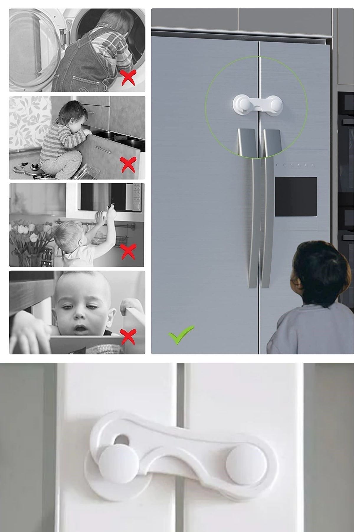 TBL Dekor® Bebek Çocuk Güvenliği Çekmece ve Dolap İçin Kendiliğinde Yapışkanlı Vidasız Kapak Kilidi