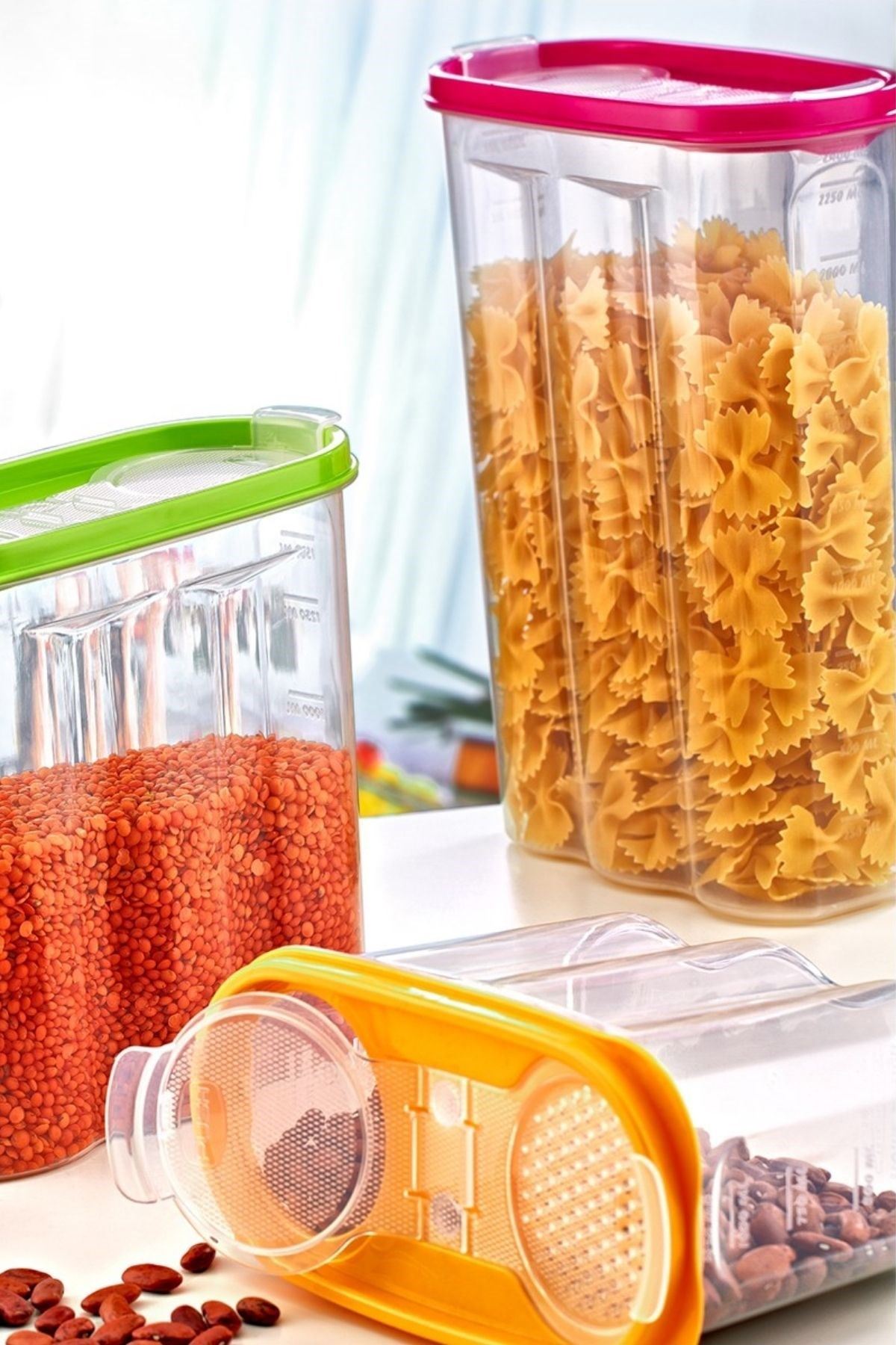 TBL Dekor® 2 Kapaklı Ölçekli Erzak Kuru Gıda Saklama Kutusu Kabı 2,4 Litre-SA940