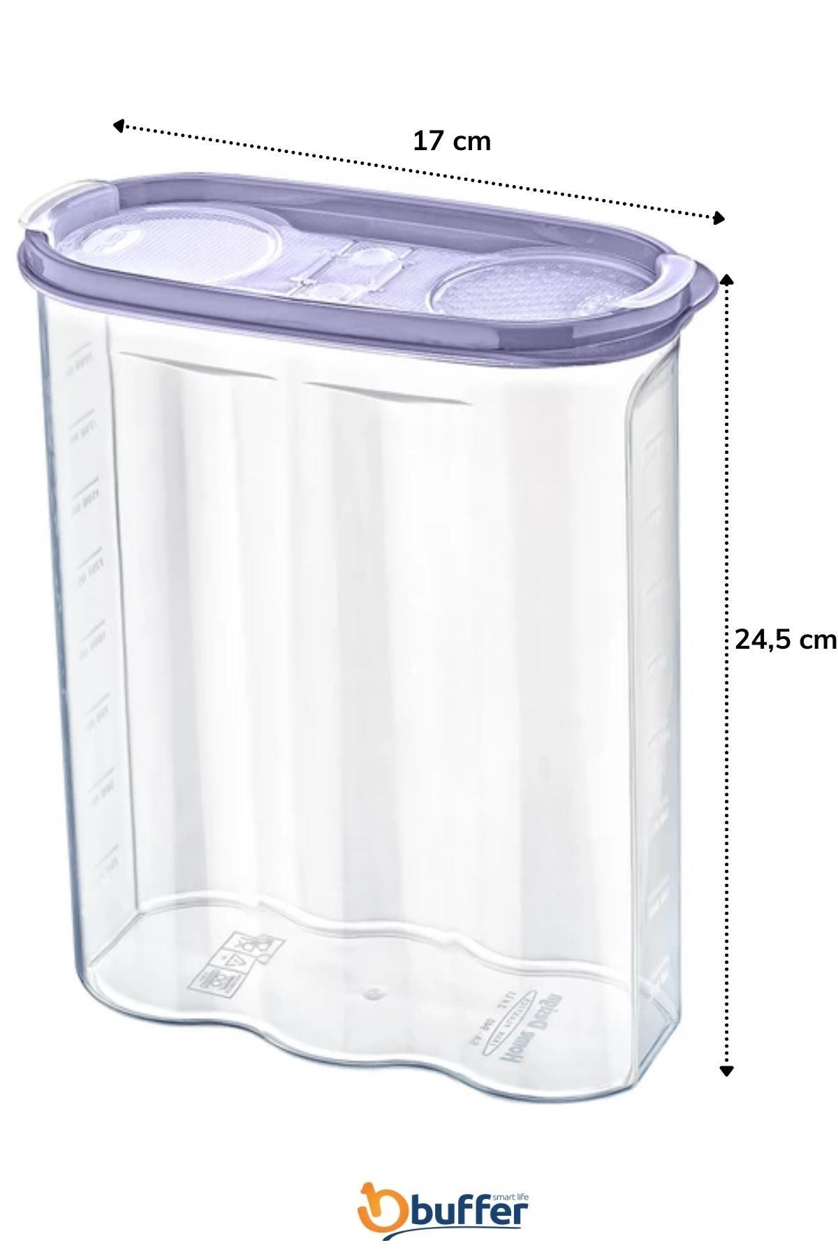 TBL Dekor® 2 Kapaklı Ölçekli Erzak Kuru Gıda Saklama Kutusu Kabı 2,4 Litre-SA940