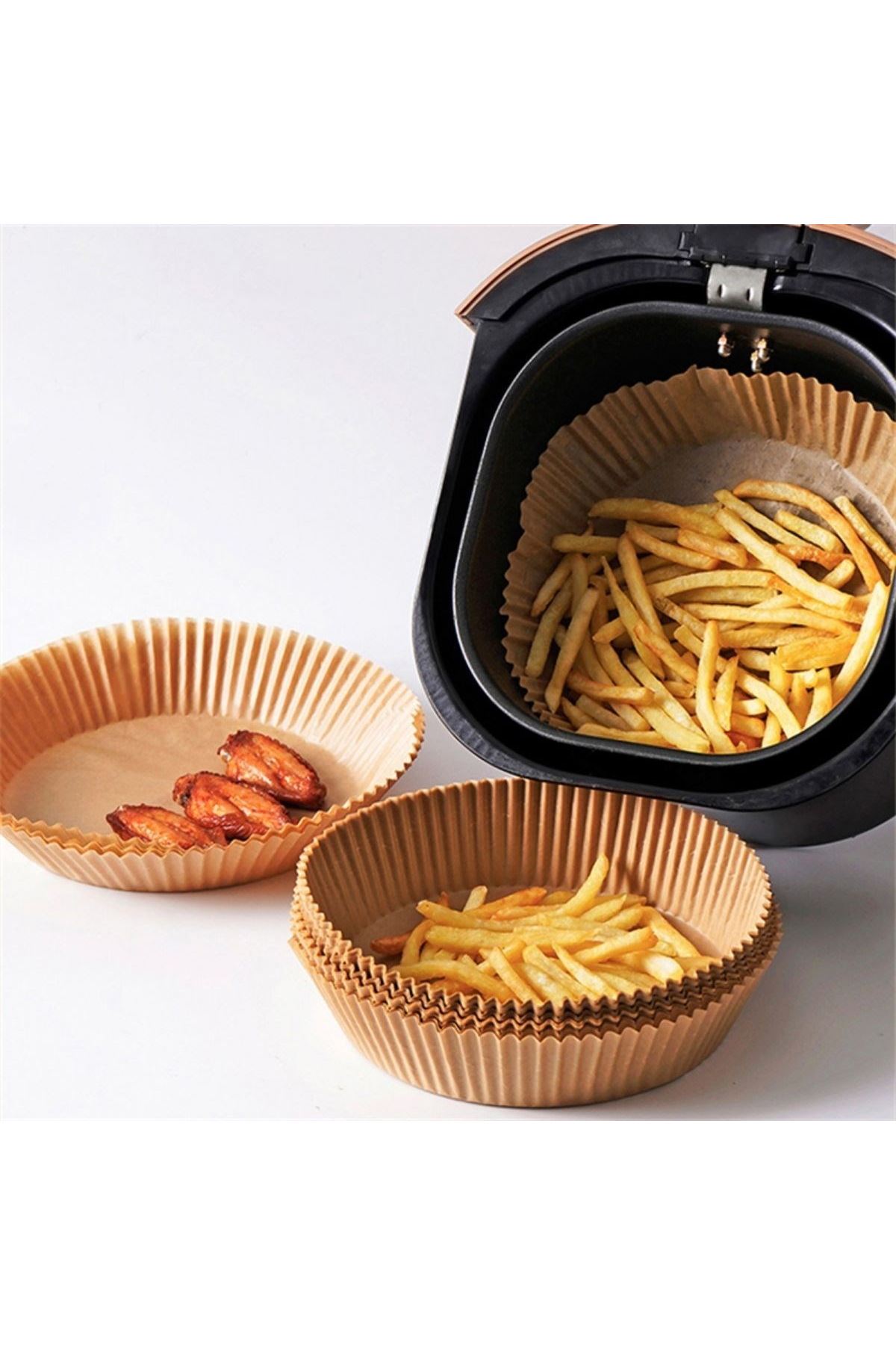 TBL Dekor®100 Adet  Air Fryer Pişirme Kağıdı Tek Kullanımlık  Yağlı Kağıdı Yuvarlak Tabak Model