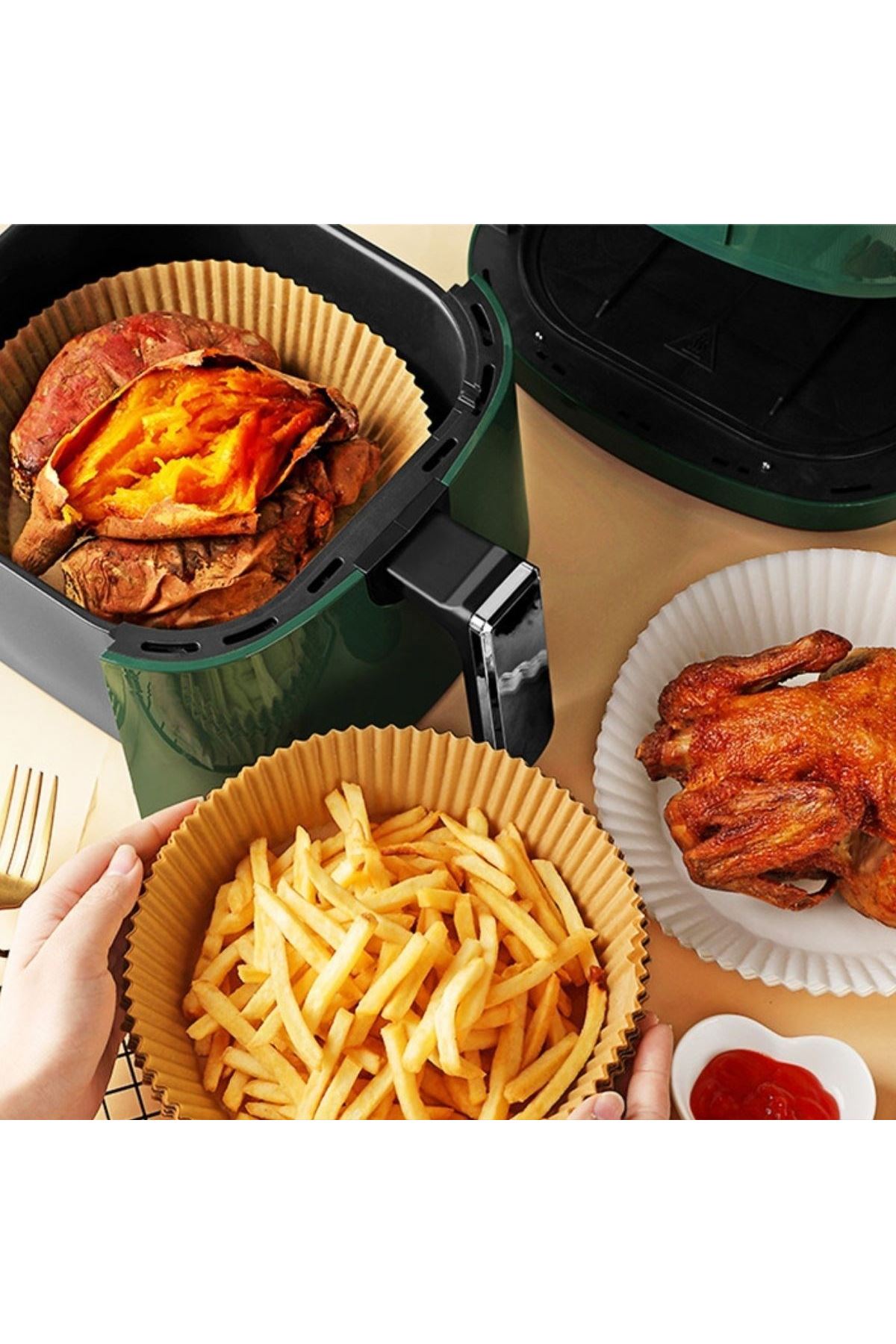 TBL Dekor®100 Adet  Air Fryer Pişirme Kağıdı Tek Kullanımlık  Yağlı Kağıdı Yuvarlak Tabak Model