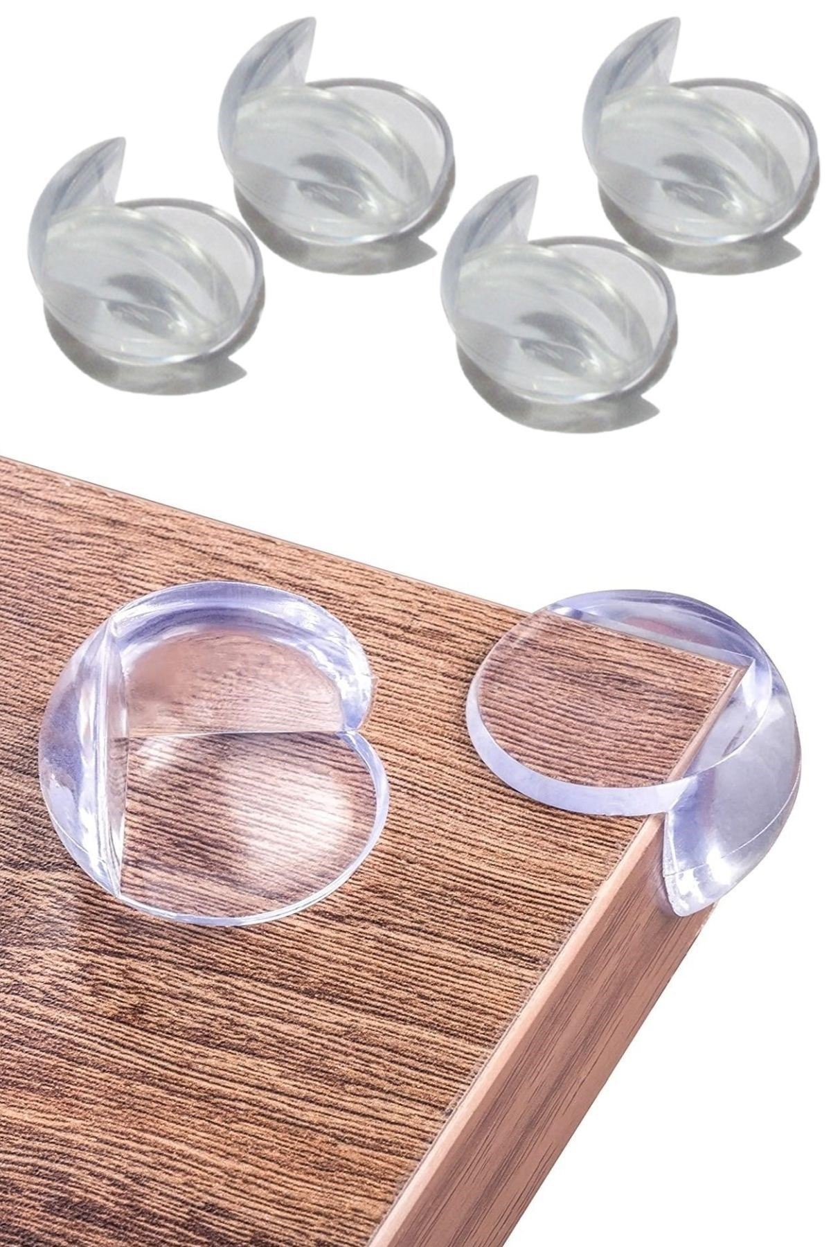 TBL Dekor® Bebek Çocuk Yumuşak ve Esnek Dairesel Şeffaf Yapışkanlı Güvenlik Köşe Koruyucu (4 Adet)