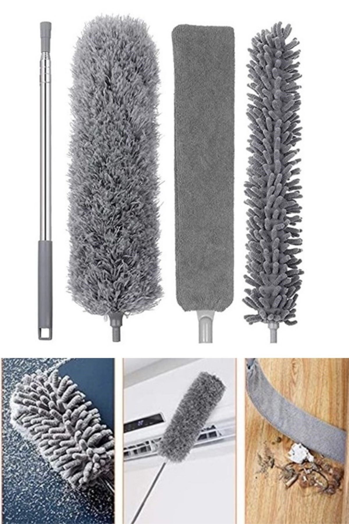 TBL Dekor® Teleskopik 3'lü Mop Toz Alma Püskülü Çok Fonksiyonlu Temizlik Seti