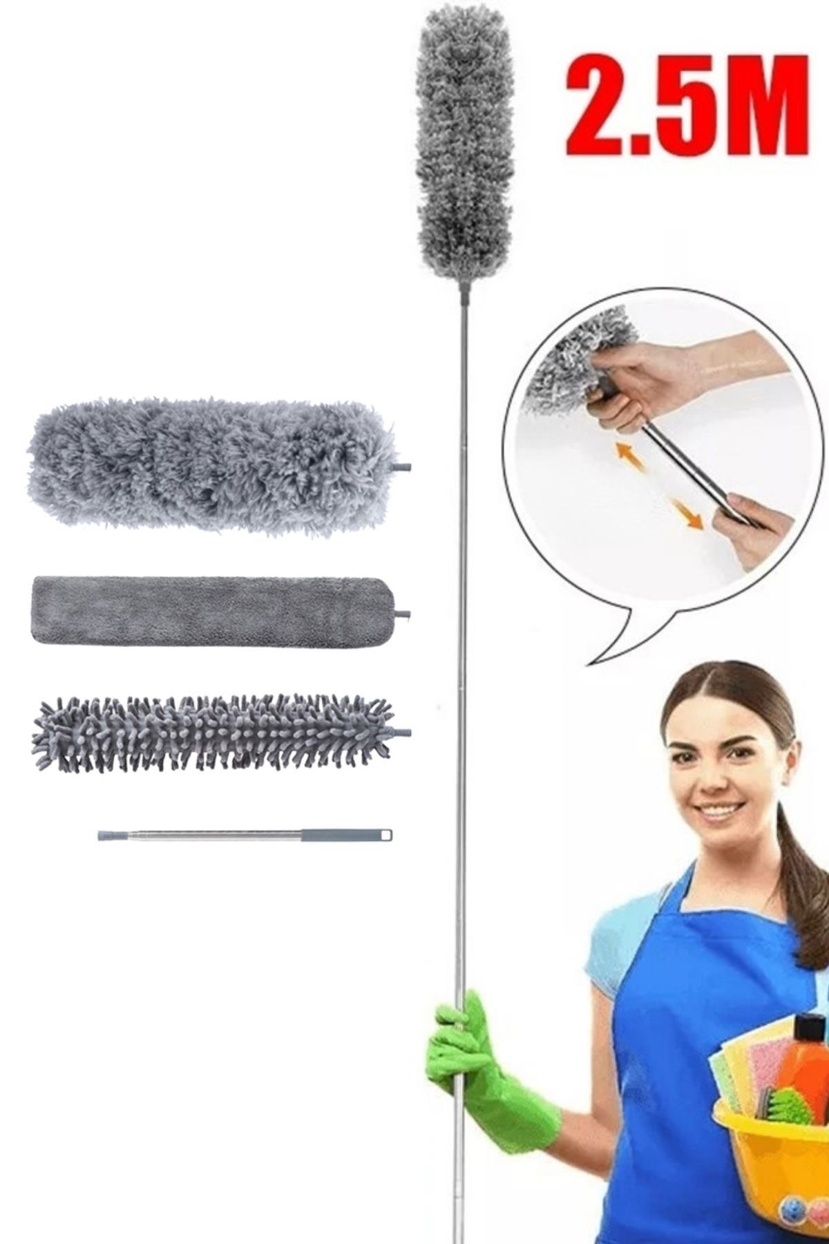 TBL Dekor® Teleskopik 3'lü Mop Toz Alma Püskülü Çok Fonksiyonlu Temizlik Seti