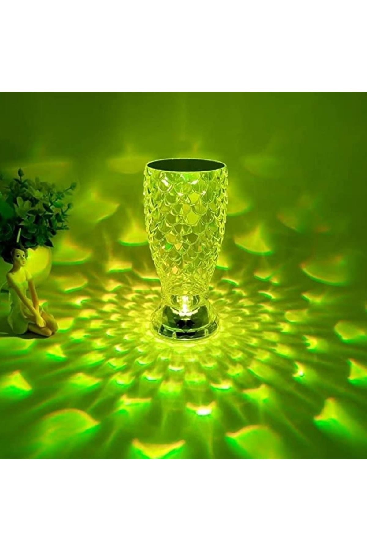 TBL Dekor® Balık Süzgeç Model USB Şarjlı Kumandalı 16Farklı Işık Modlu Masa Üstü Kristal Akrilik Led