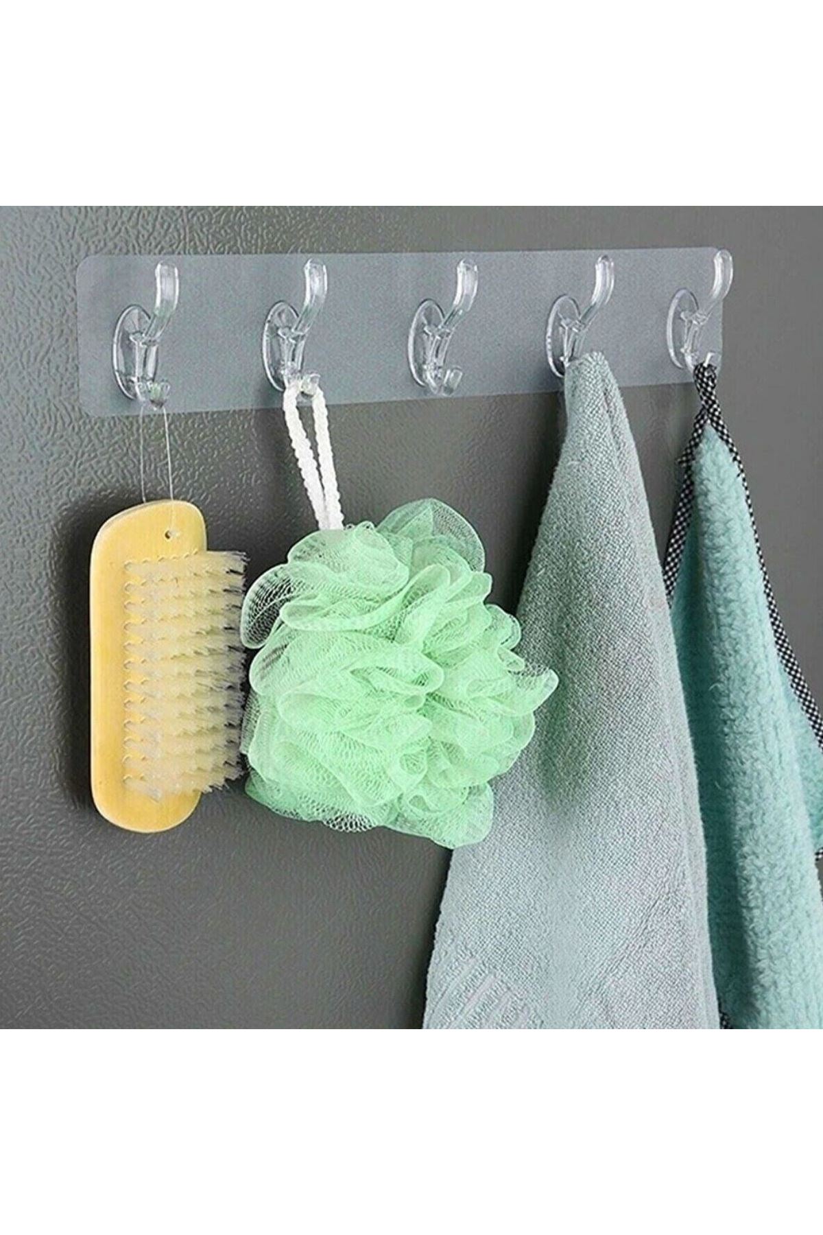 TBL Dekor® 5'li Güçlü Yapışkanlı Şeffaf Duvar Askısı Banyo Mutfak Düzenleyici Pratik Askılık