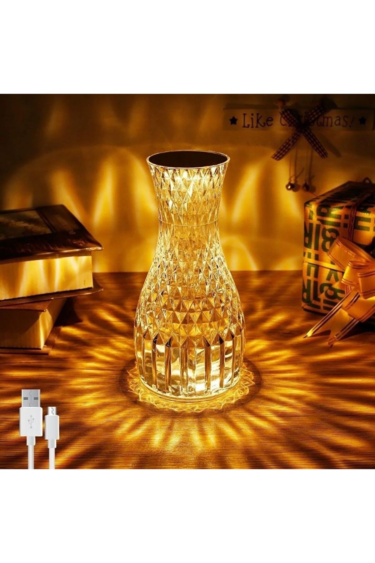 TBL Dekor® Sürahi Model USB Şarjlı Kumandalı 16 Farklı Işık Modlu Masa Üstü Kristal Akrilik Lamba Led