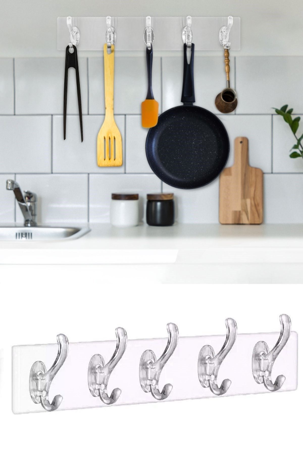 TBL Dekor® 5'li Güçlü Yapışkanlı Şeffaf Duvar Askısı Banyo Mutfak Düzenleyici Pratik Askılık