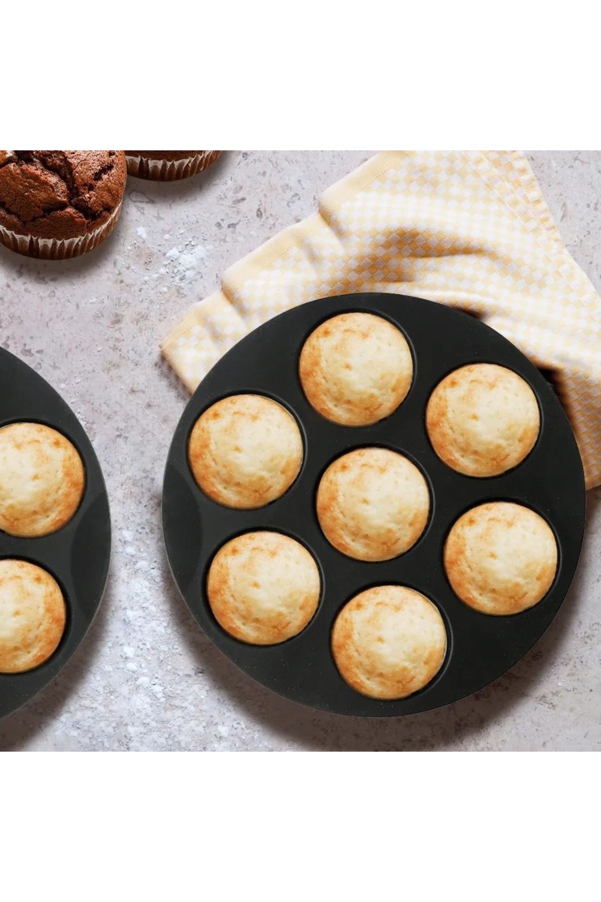 TBL Dekor® 7 Gözlü Silikon Çok Amaçlı Airfryer Muffin Cupcake Kek ve Çörek Pişirme Kalıbı